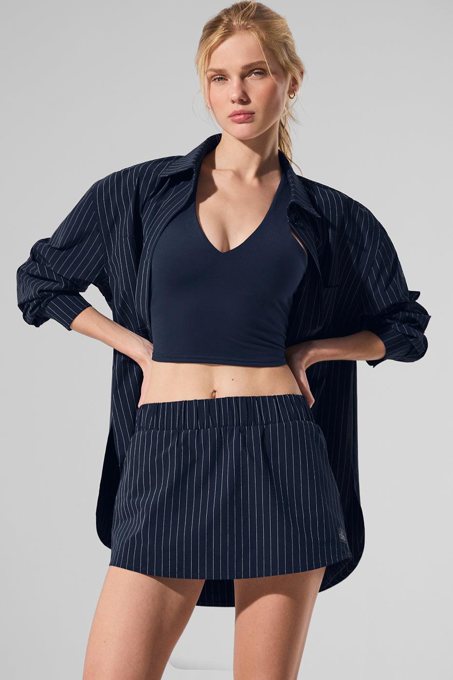 Pinstripe Daylight Mini Skirt - Navy/Ivory Product Image