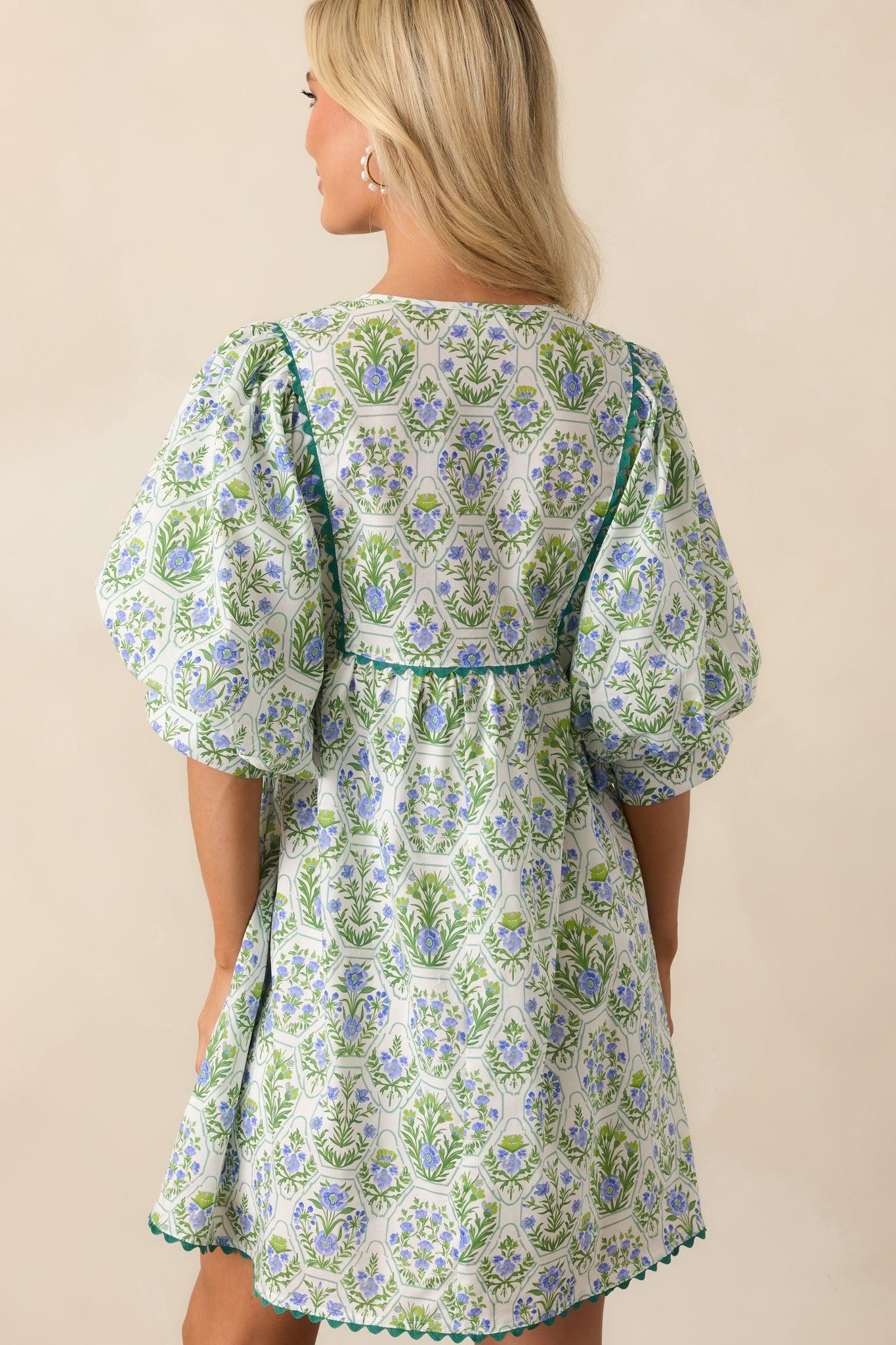A Little Something Green Geometric Floral Cotton Mini Dress Product Image