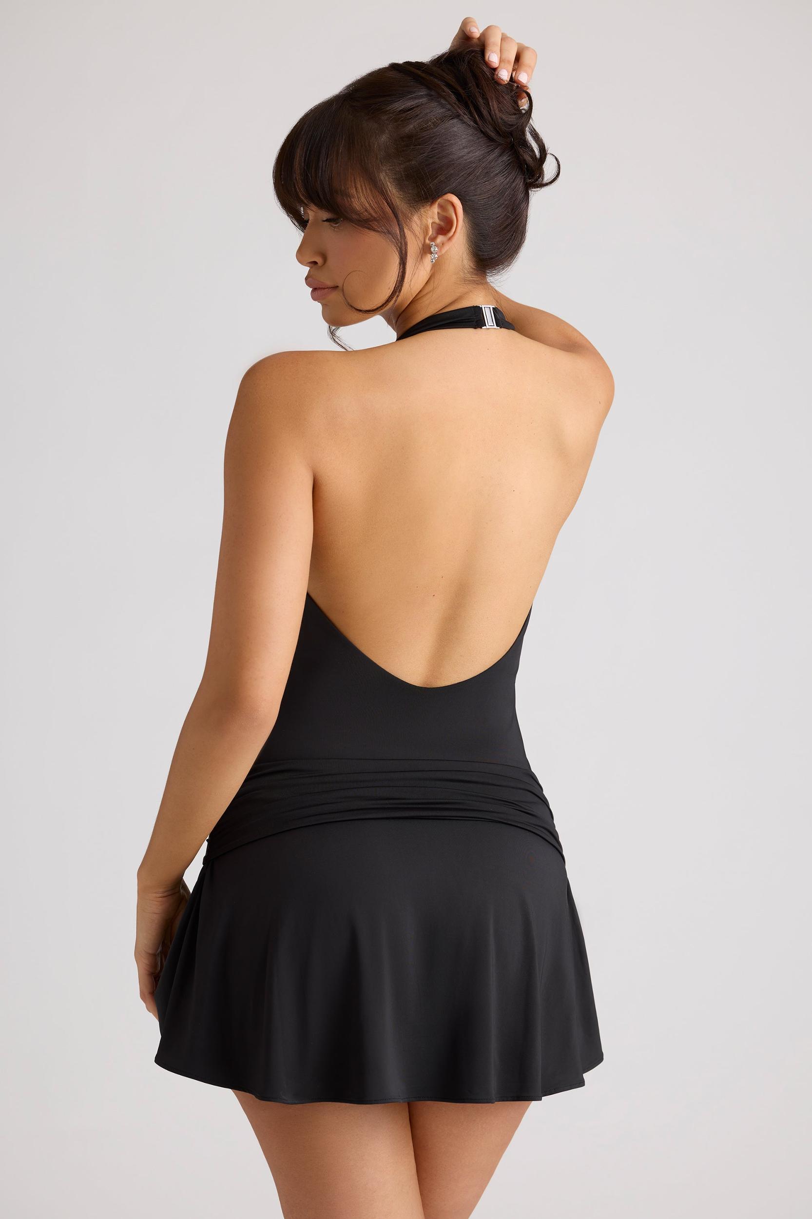 Heart Detail Cowl Neck Mini Dress in Black Product Image