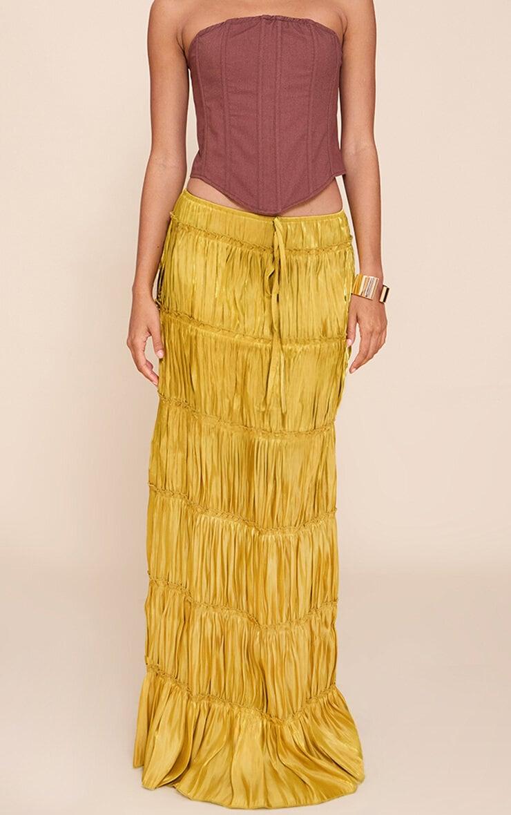 Chartreuse Drawstring Frill Tiered Maxi Skirt Product Image