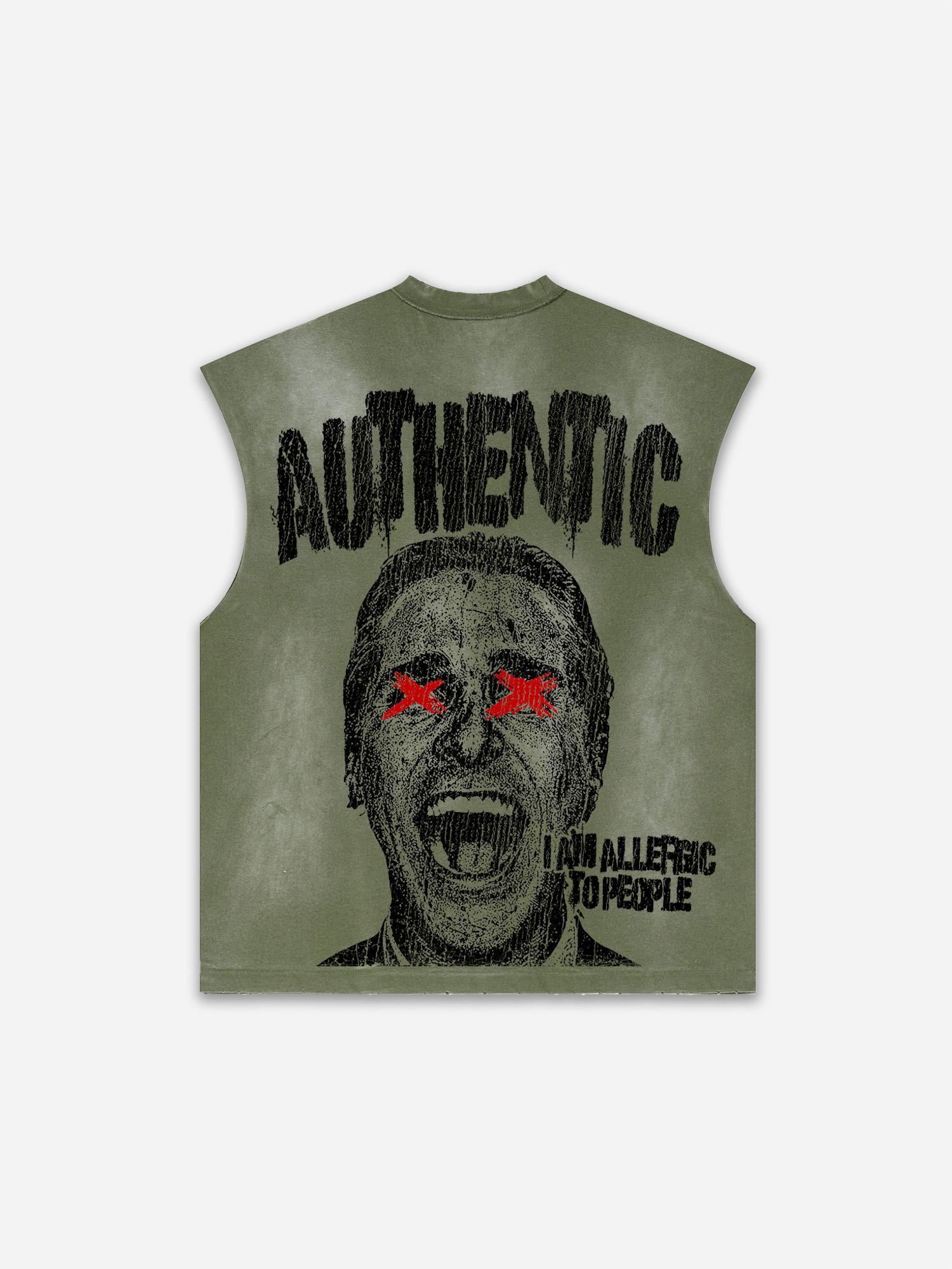 Sopula Men's I Am Allergic To People Fun Portrait Print Distressed Tank Tops Sleeveless Shirts Product Image