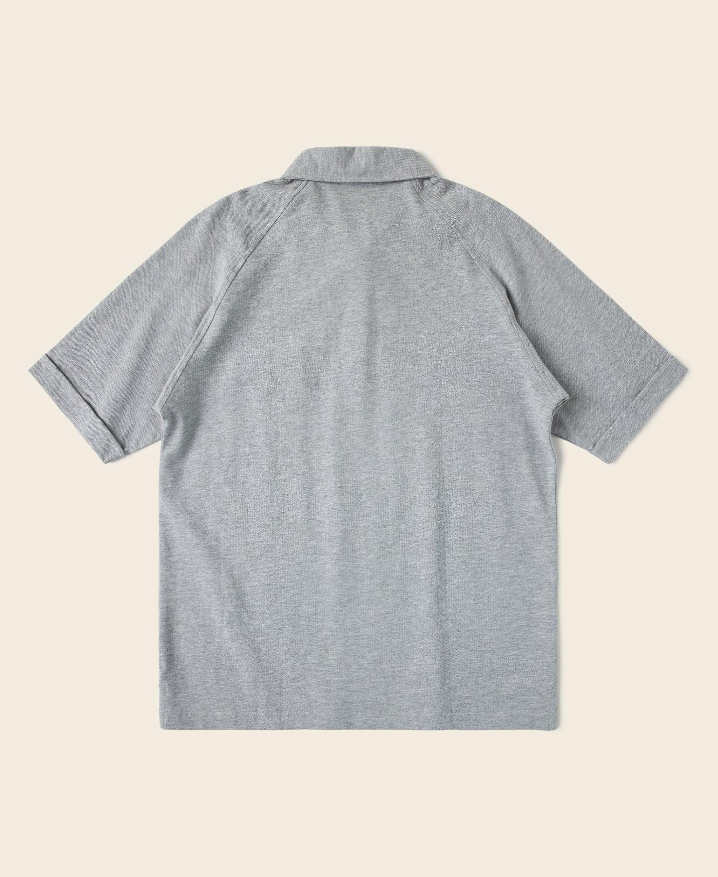 Raglan Sleeve Cotton-Piqué Polo Shirt - Gray Product Image
