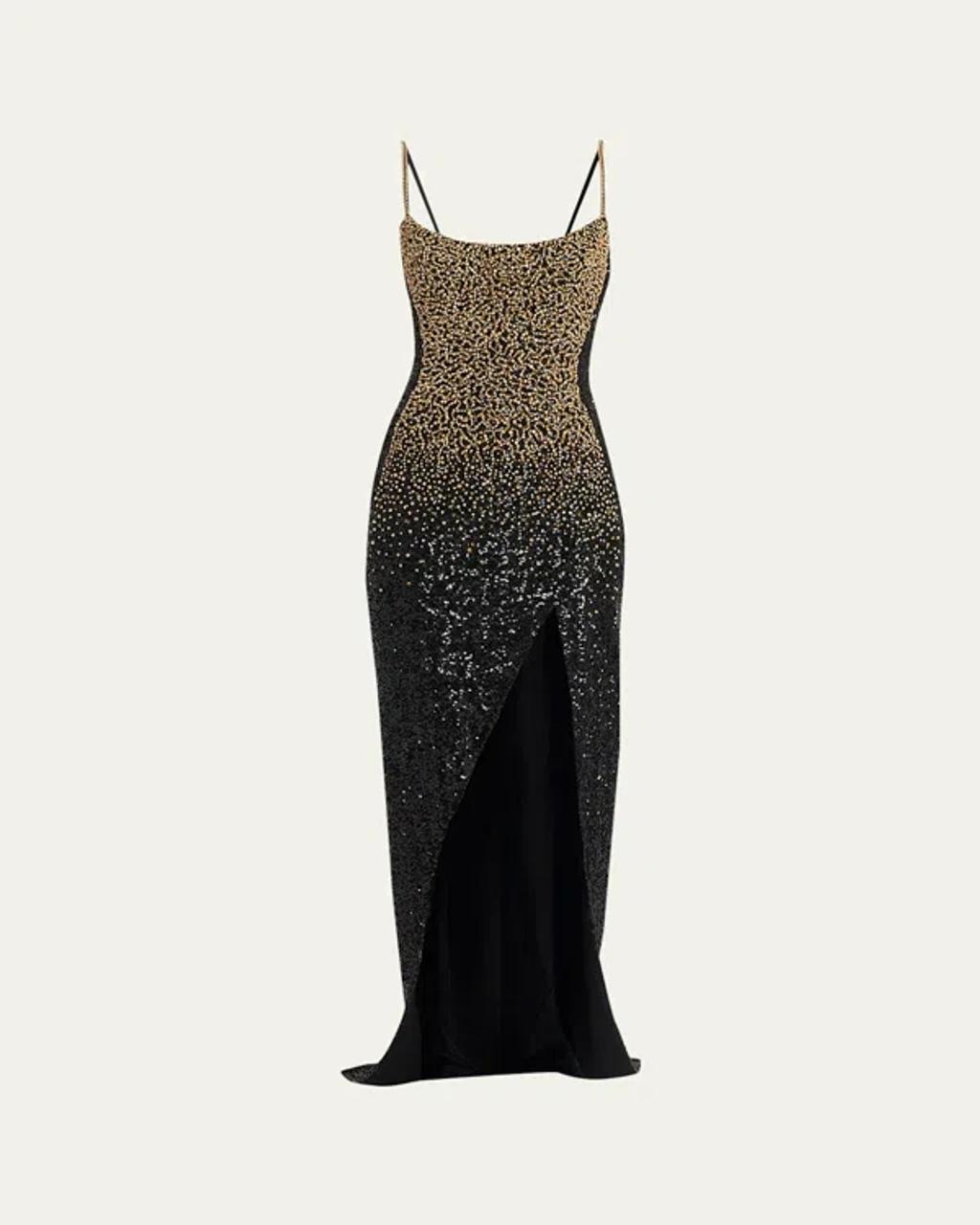 BALMAIN Long Dress Sequin Embroidery Spaghetti Straps In Multi Product Image