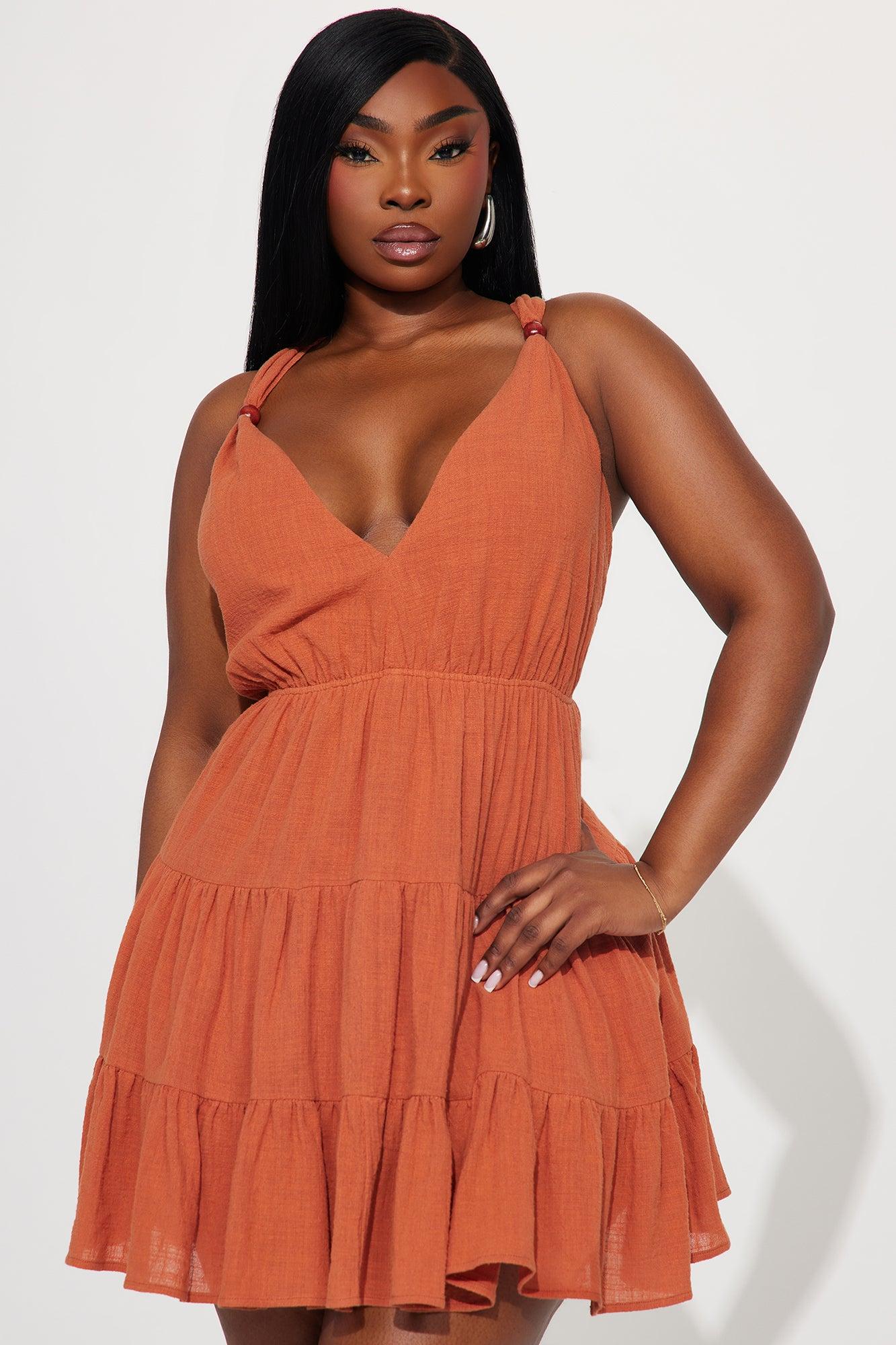 Alia Micro Mini Dress - Rust Product Image