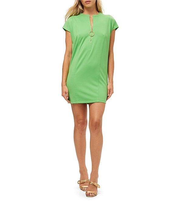 Trina Turk Doubles Ponte Round Neck Zip Front Short Sleeve Dress Product Image