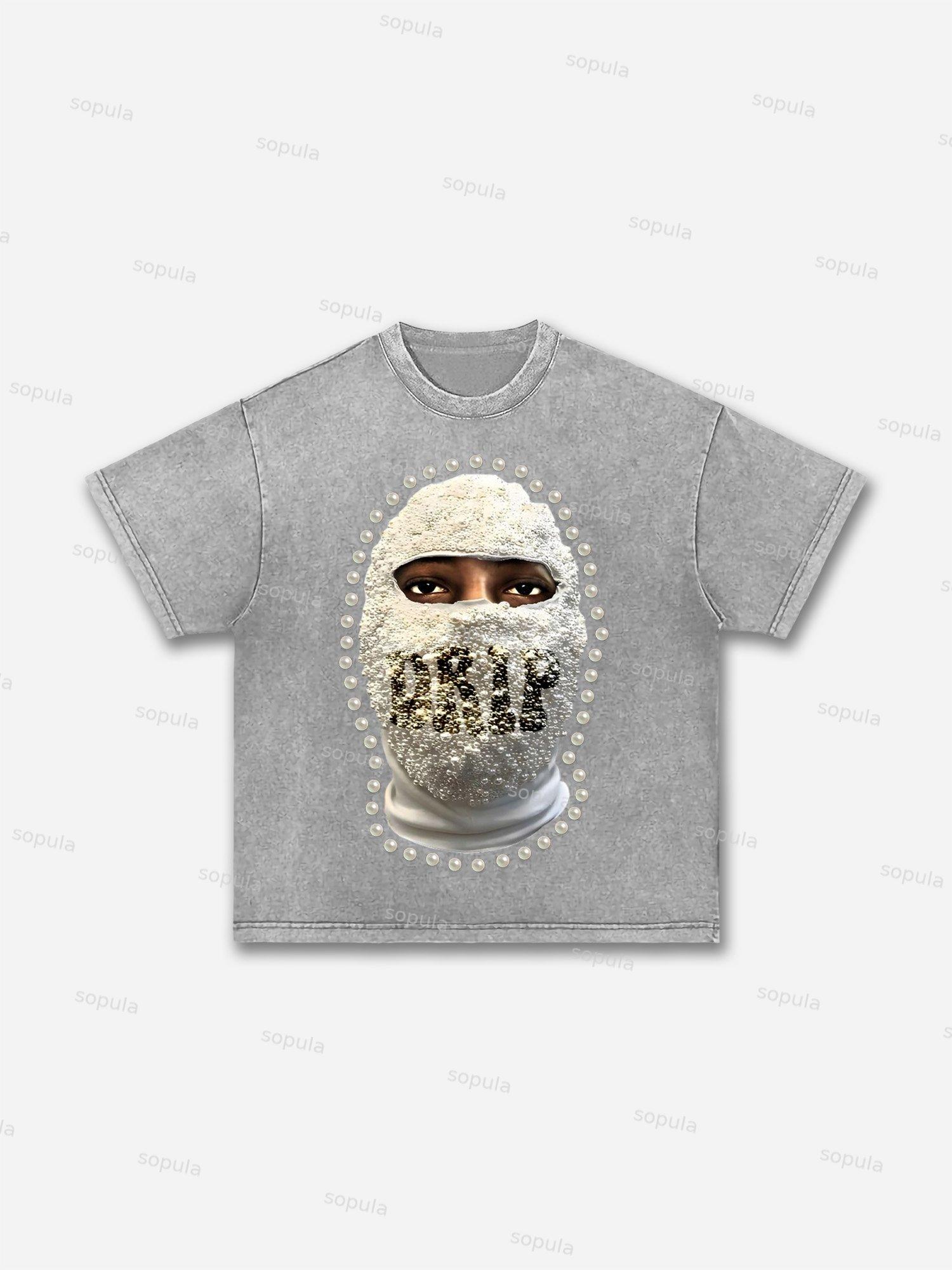 'drip' Street Gang Pearl Mask Graphic Acid Wash T-shirt Product Image