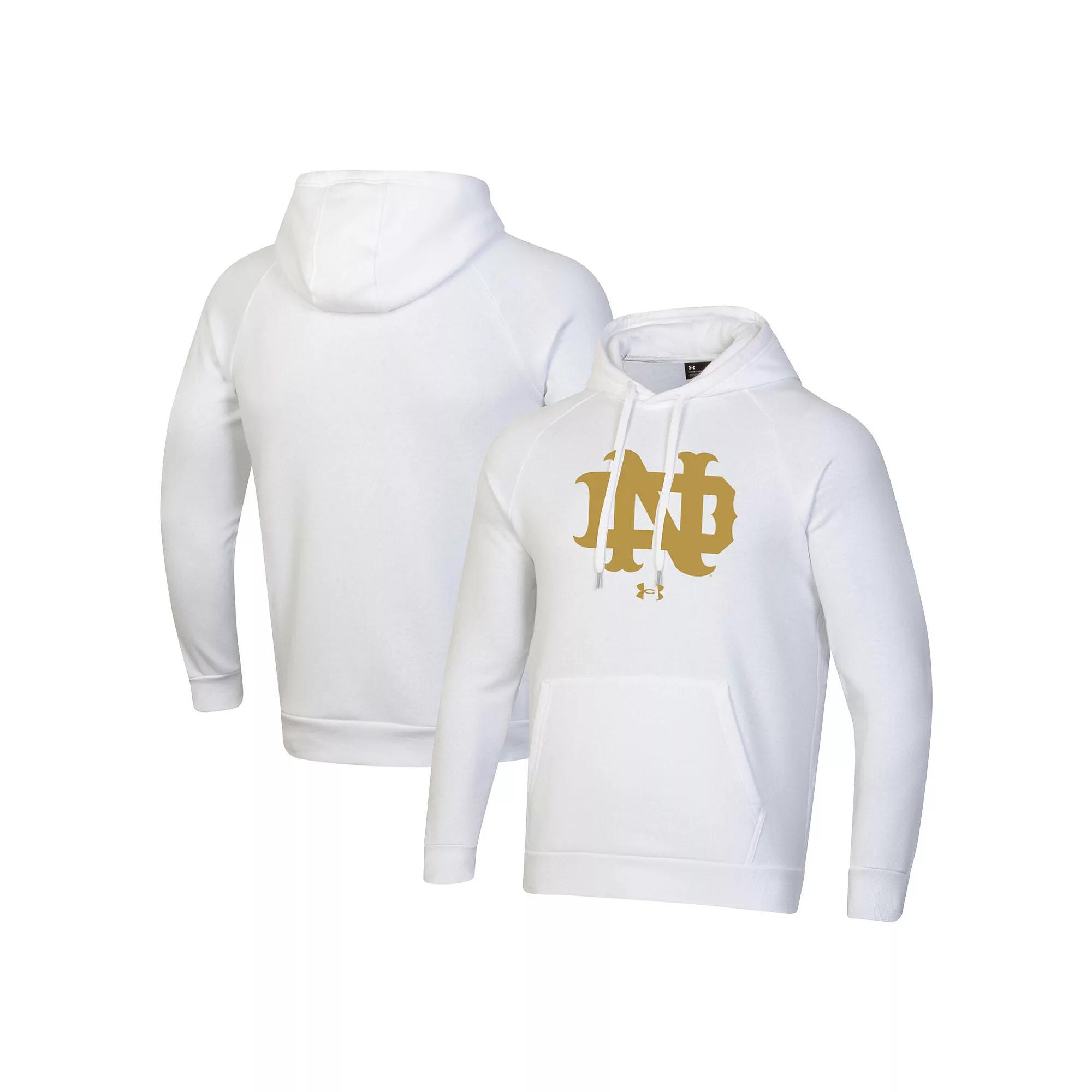 Men's Under Armour White Notre Dame Fighting Irish Throwback Interlocking ND Gold Rush Rival Raglan Pullover Hoodie,  Product Image