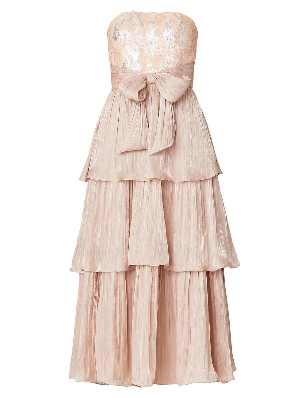 Womens Pearl Sequined Strapless Midi-Dress Product Image