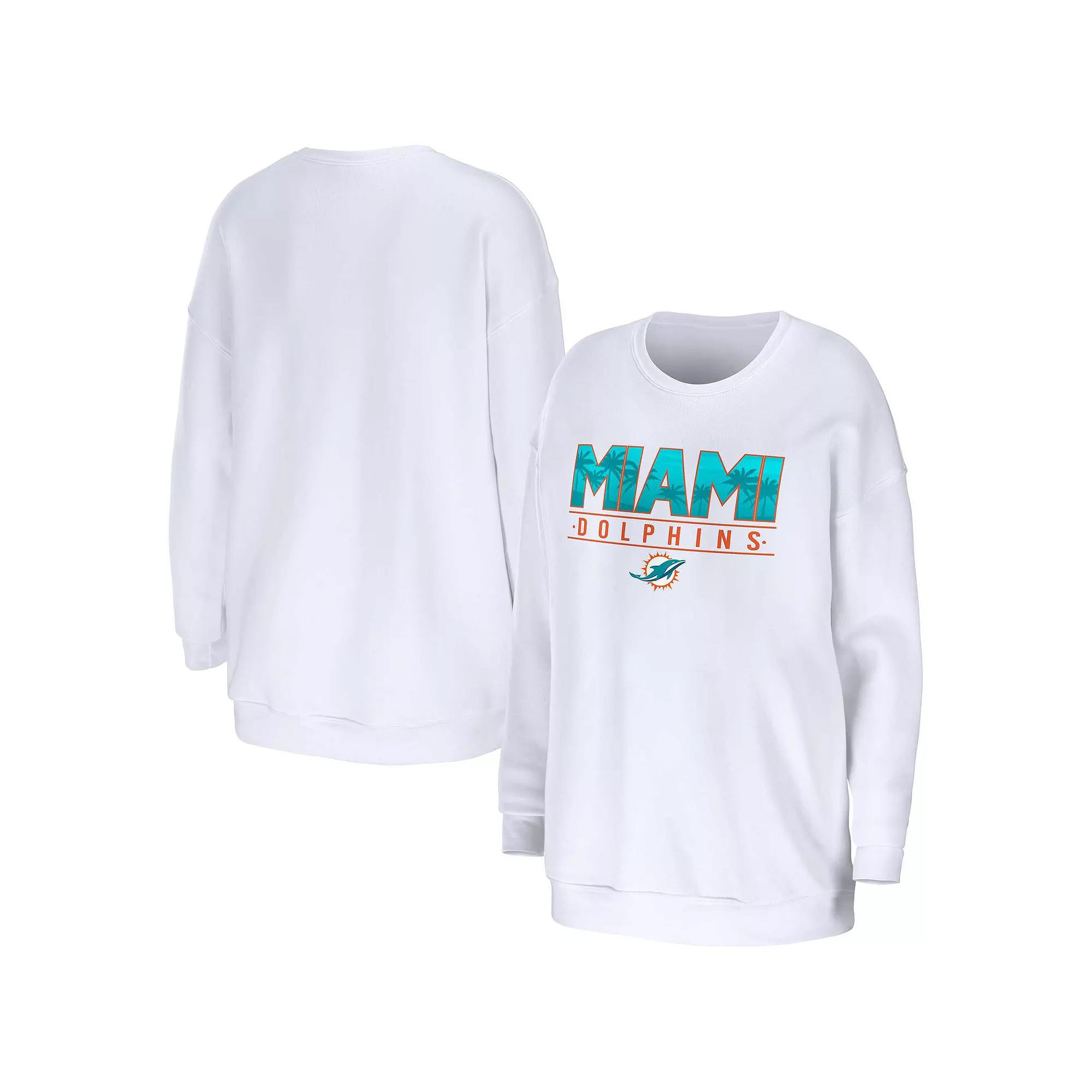 Women's WEAR by Erin Andrews White Miami Dolphins Domestic Pullover Sweatshirt,  Product Image