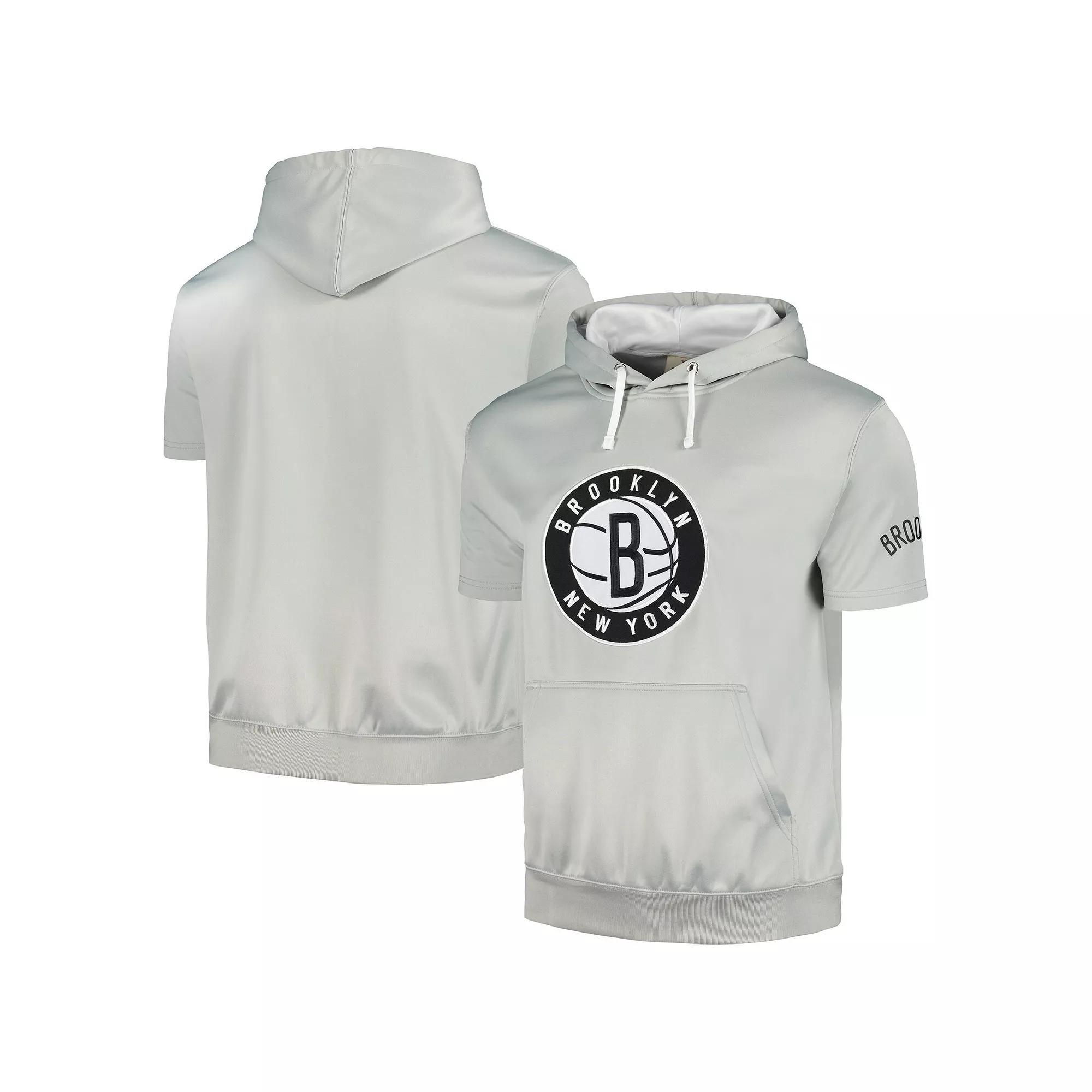 Men's Fanatics Branded Silver/White Brooklyn Nets Short Sleeve Pullover Hoodie,  Product Image