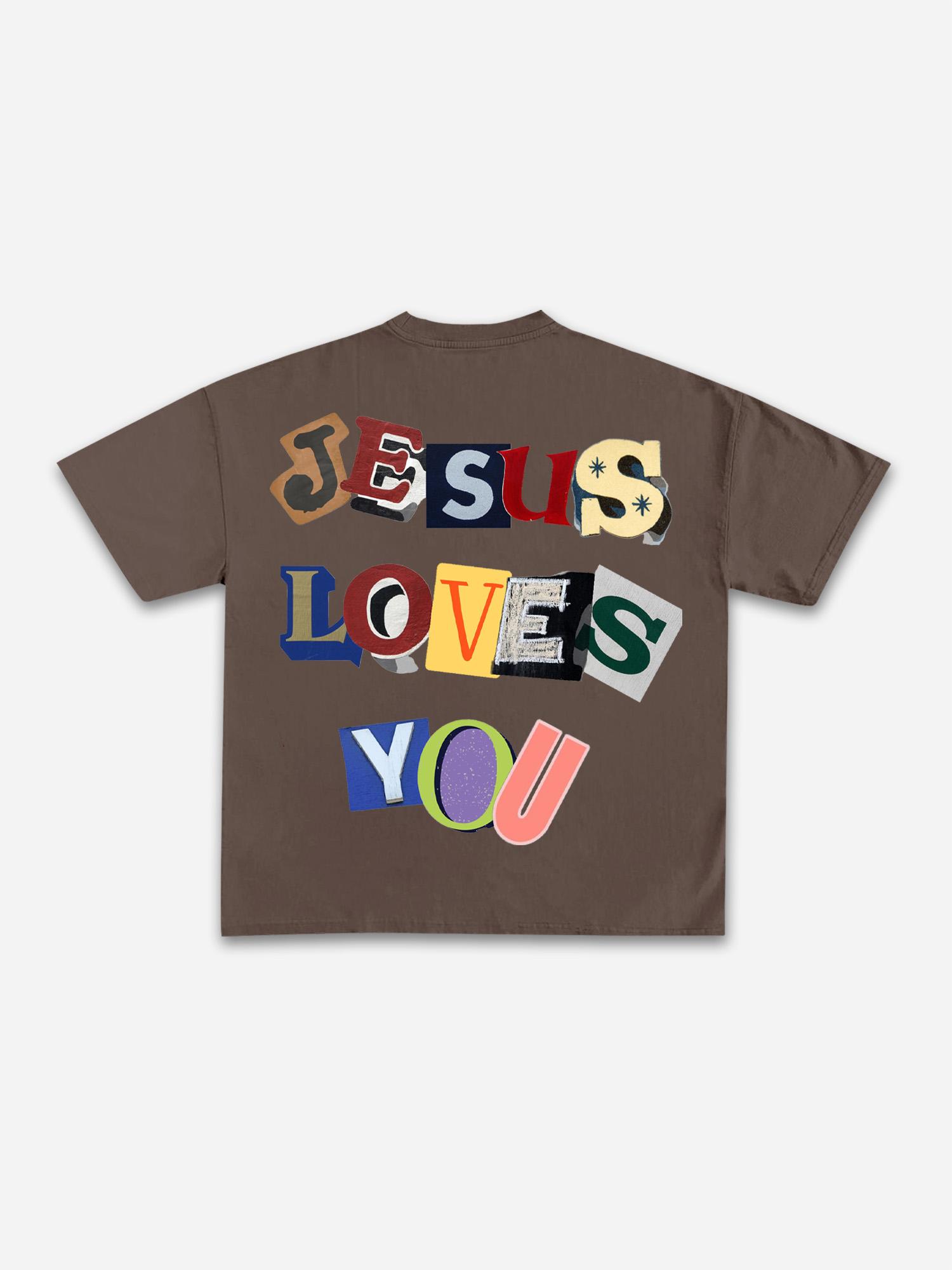 Jesus Loves You Collage Graphic Cotton T-shirt Product Image