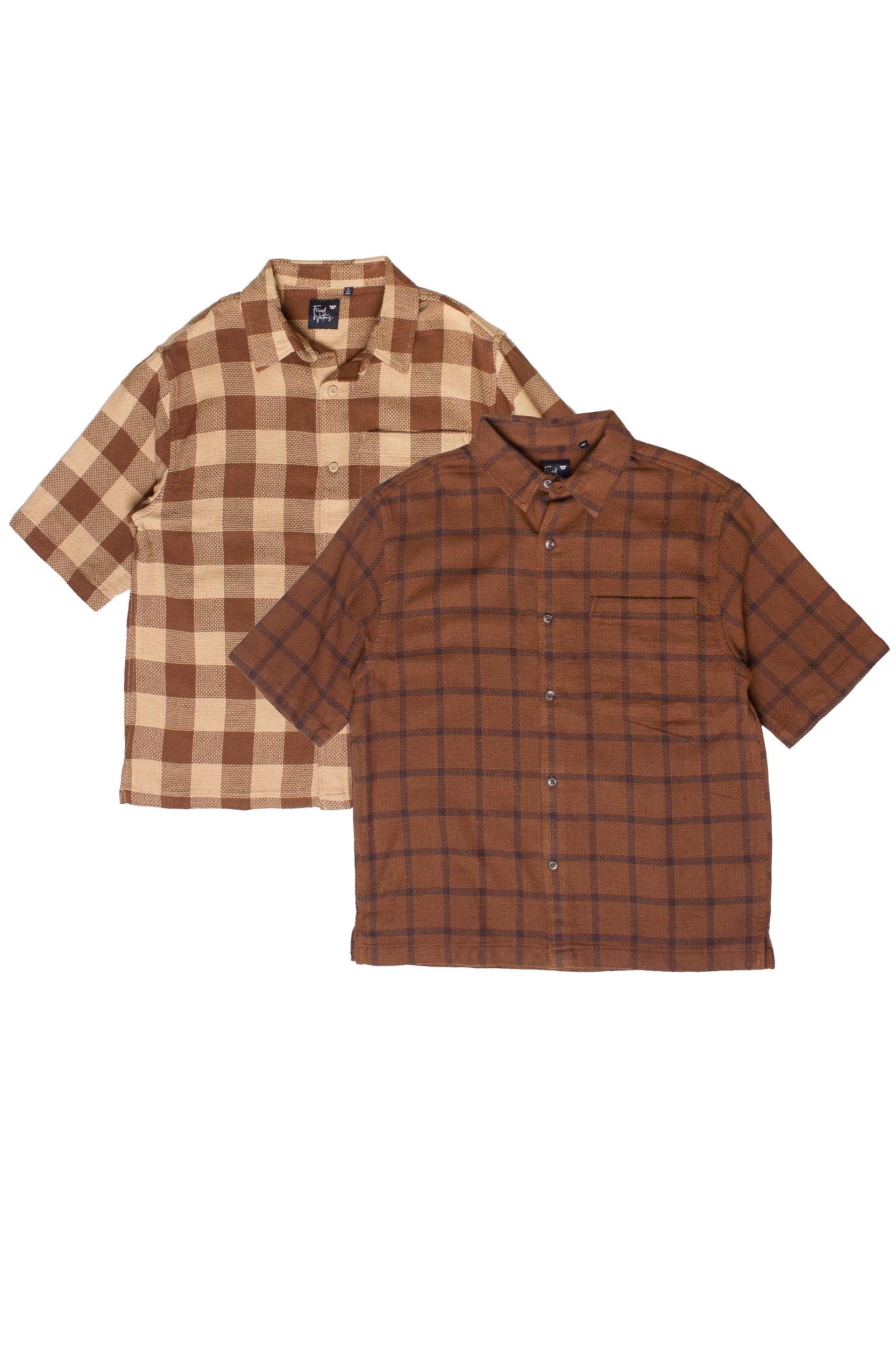 Brown Check Woven Knit Button Up Shirt Product Image