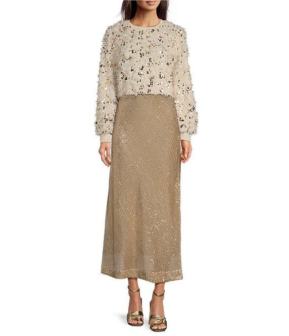 Gibson & Latimer Sequin High Rise Bias Cut Fit and Flare Midi Skirt Product Image