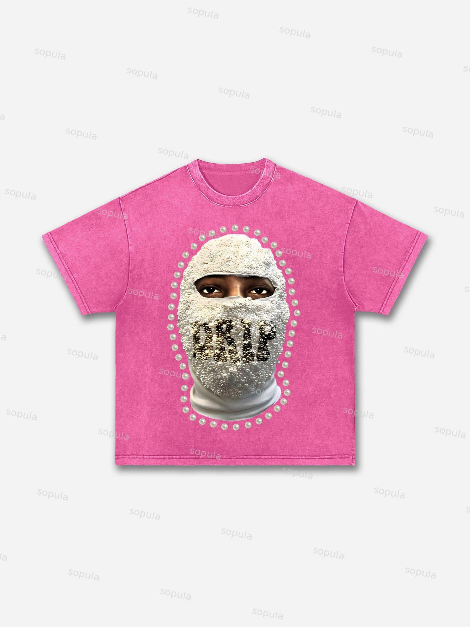 'drip' Street Gang Pearl Mask Graphic Acid Wash T-shirt Product Image