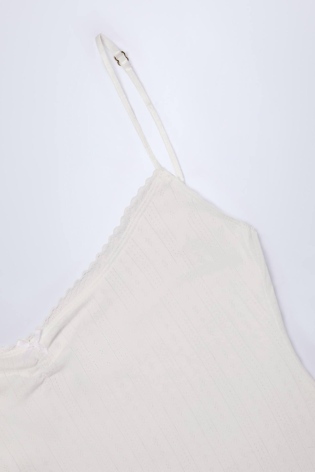 Pointelle Ruched A-Line Mini Dress in White Product Image
