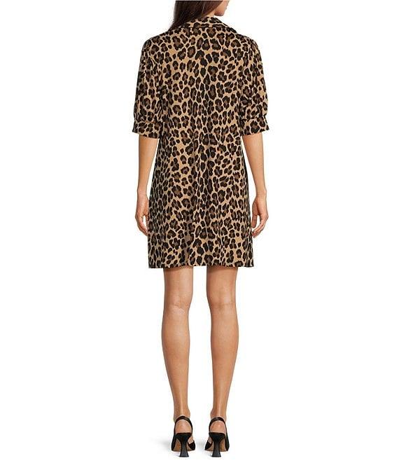 Jude Connally Emerson Large Leopard Print Jude Cloth Knit Point Collar Puffed Sleeve Shift Dress Product Image