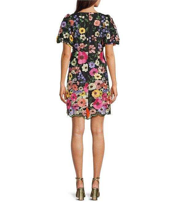 Eliza J 3D Embroidered Floral Mesh Boat Neck Short Sleeve Sheath Mini Dress Product Image