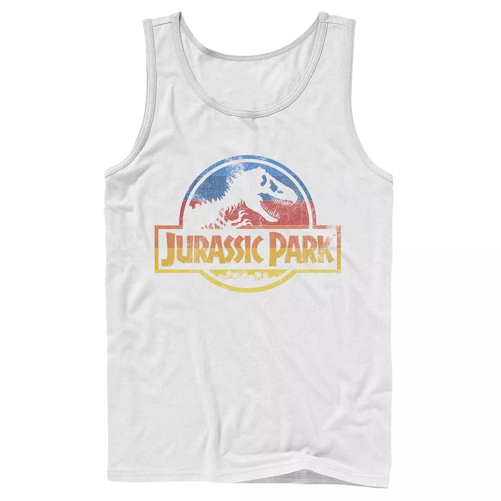 Men's Jurassic Park Retro Distressed Rainbow Logo Tank Top,  Product Image