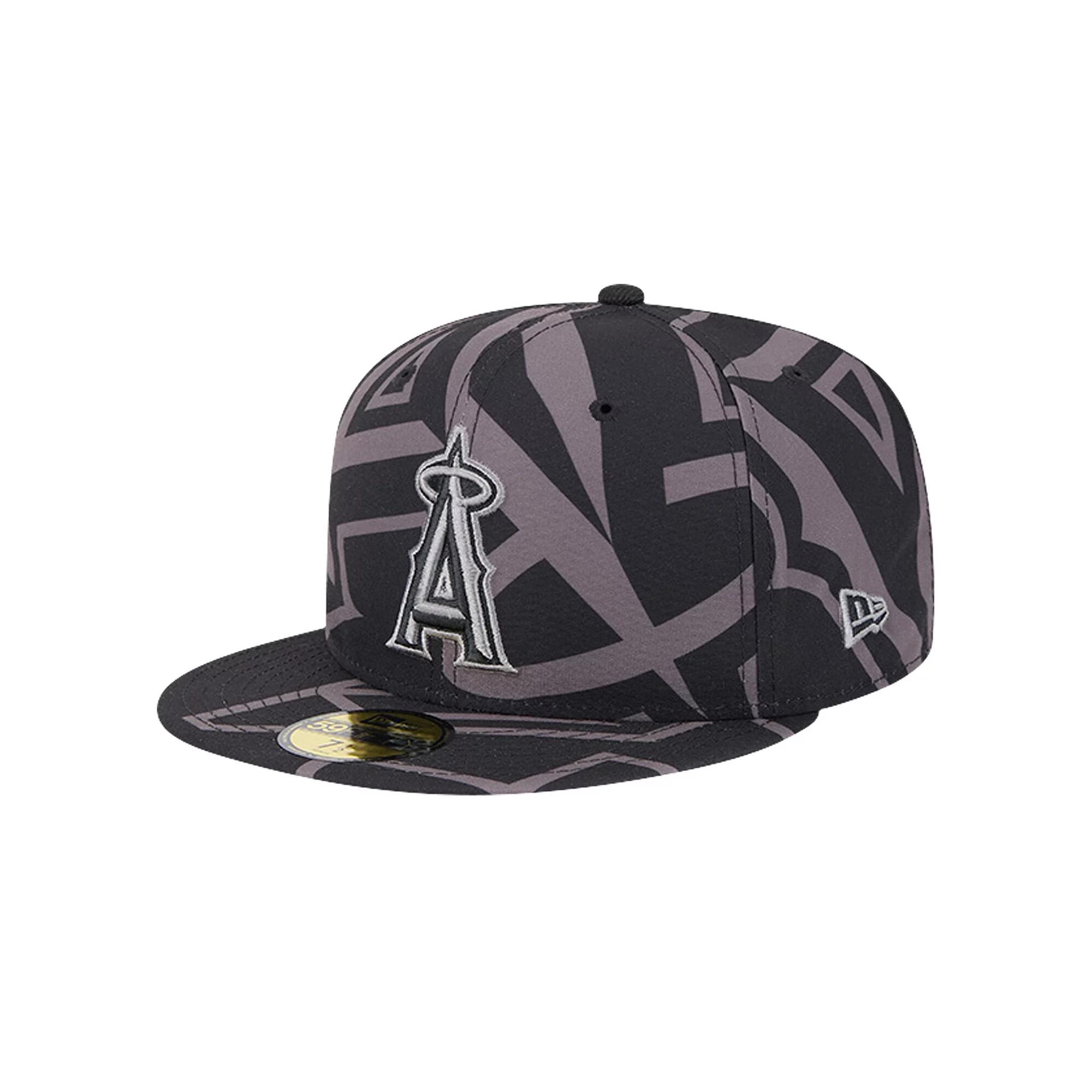 Men's New Era Black Los Angeles Angels Logo Fracture 59FIFTY Fitted Hat, Size: 7 1/2 Product Image