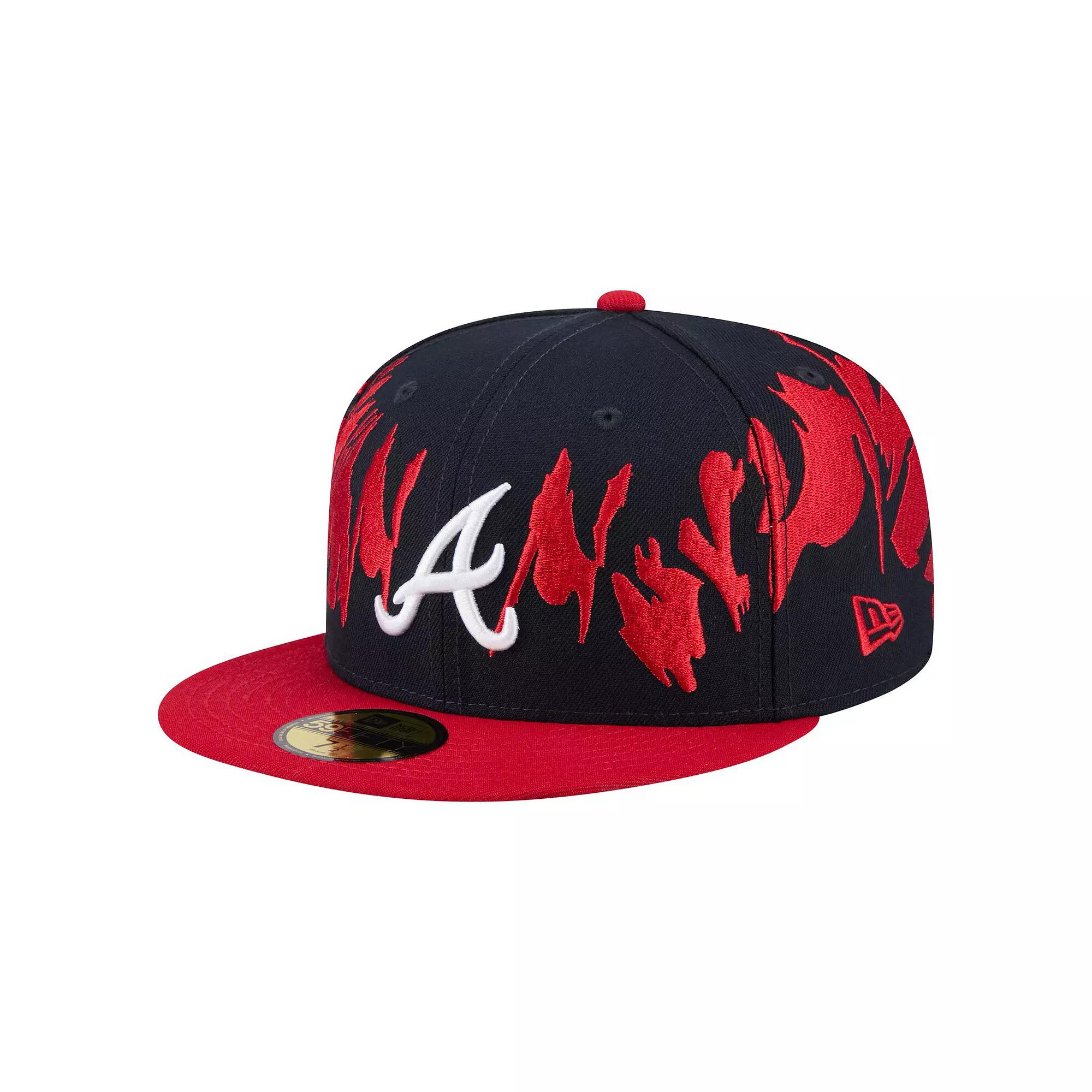 Mens New Era /Red Atlanta Braves Retro Pattern 59FIFTY Fitted Hat Blue Product Image