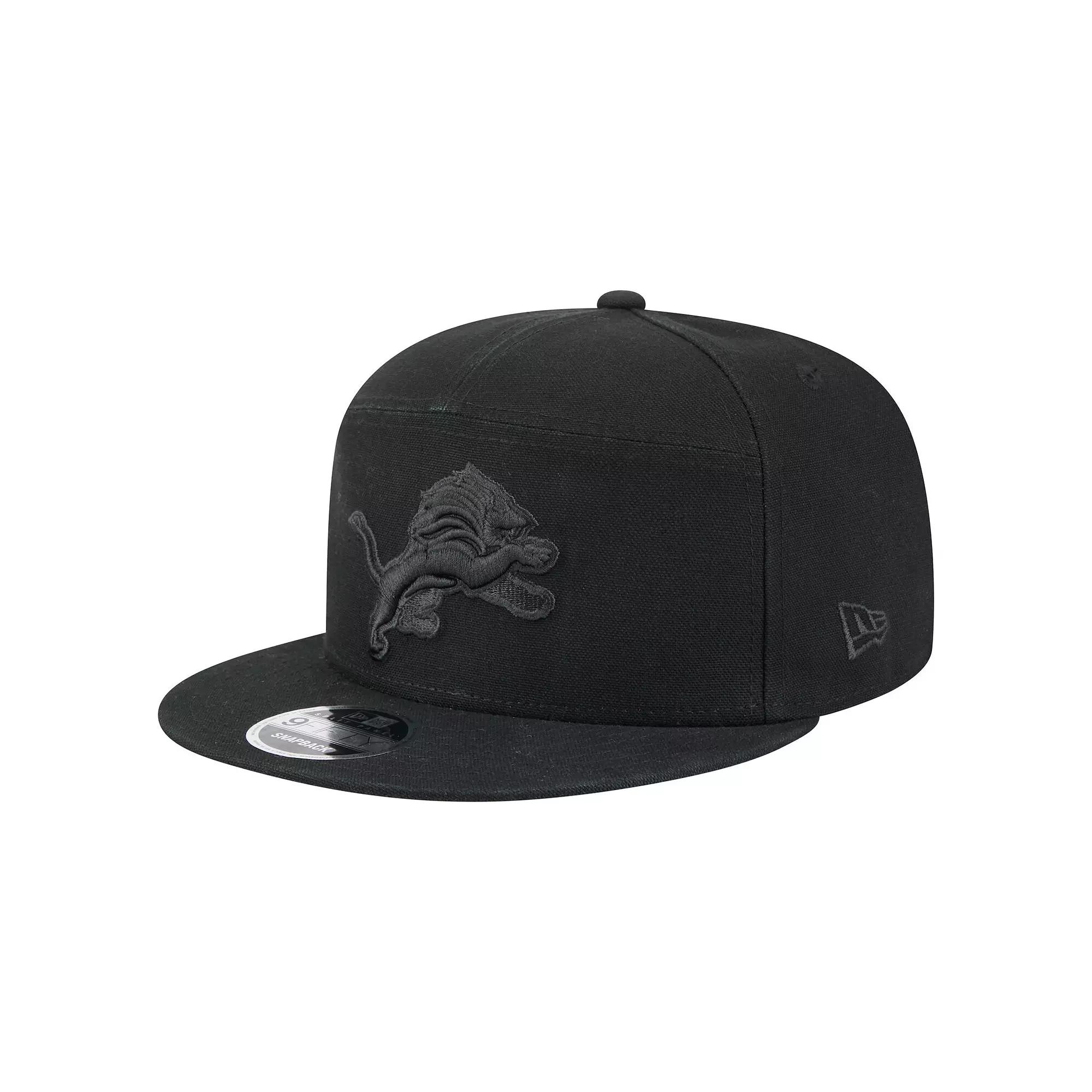 Men's New Era Black Detroit Lions Adventure Canvas Split Panel 9FIFTY Snapback Hat Product Image