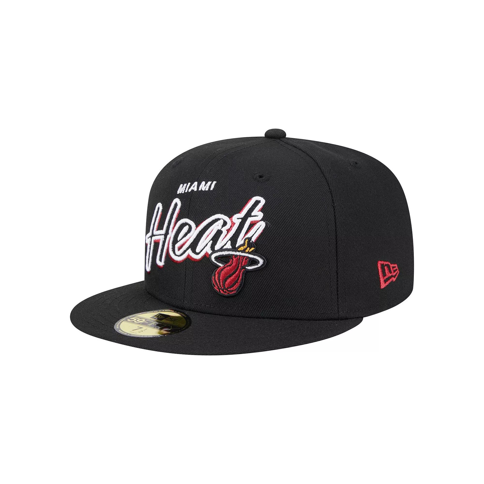Men's New Era Black Miami Heat Sport Night Script Sided 59FIFTY Fitted Hat,  Product Image