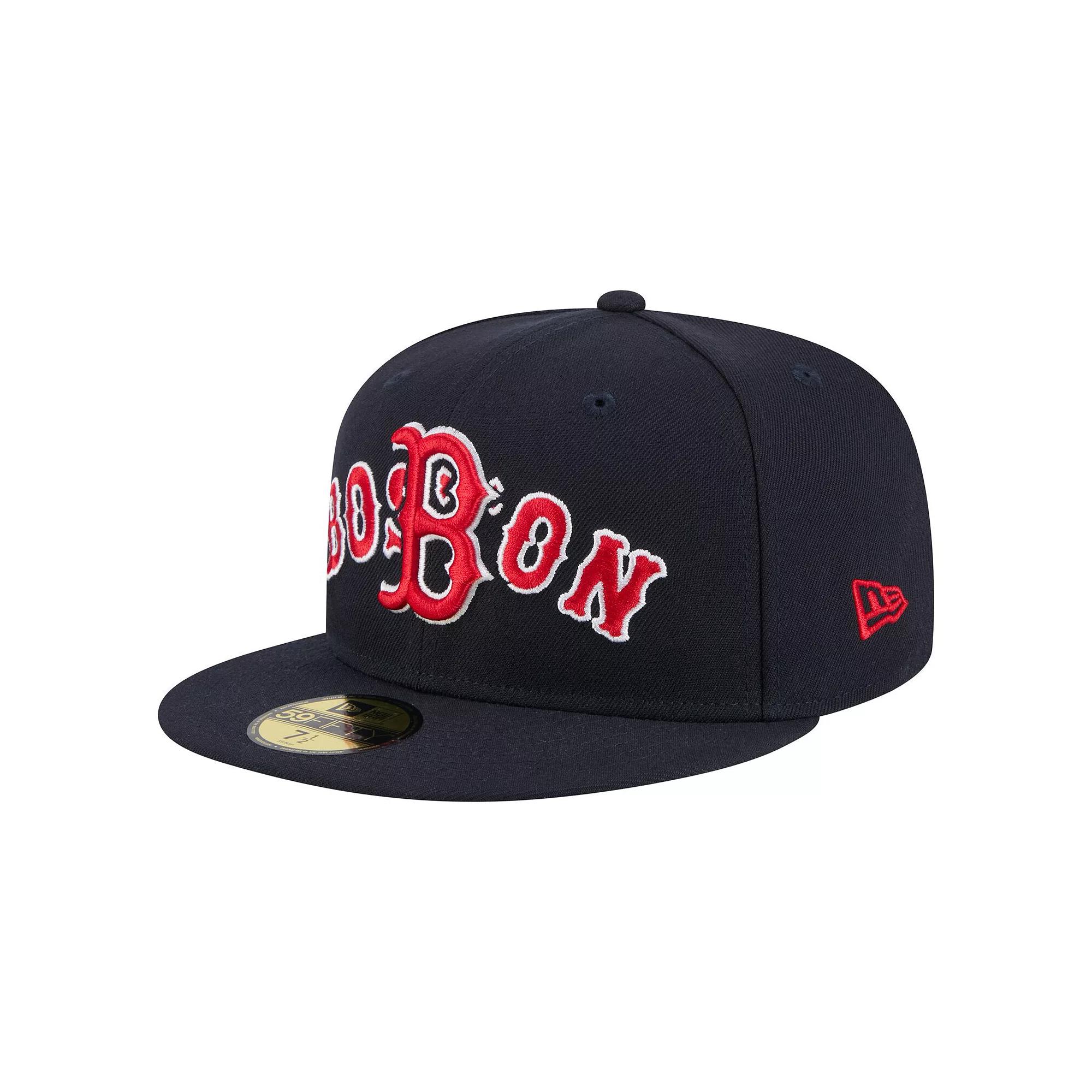 Men's New Era Navy Boston Red Sox Overlap 59FIFTY Fitted Hat,  Product Image