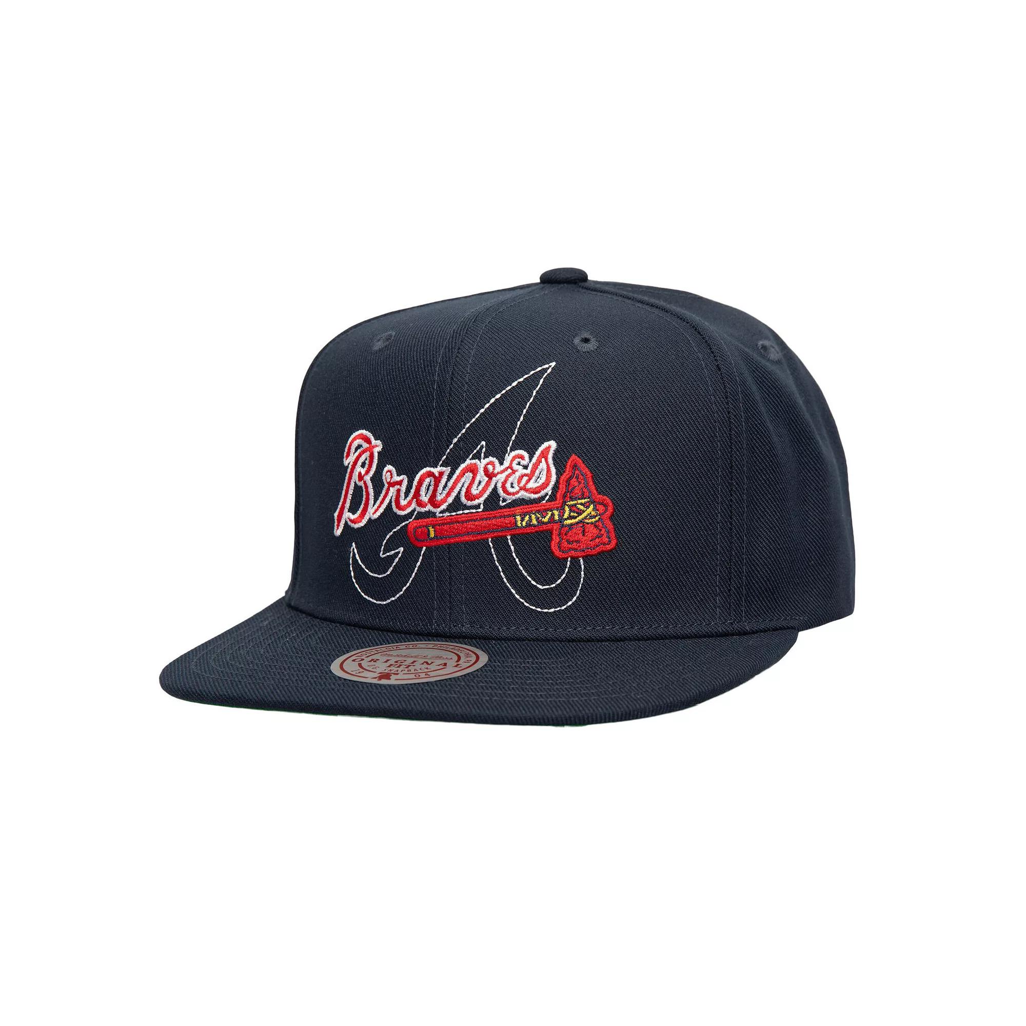 Men's Mitchell & Ness Navy Atlanta Braves Double Up Snapback Hat, Blue Product Image