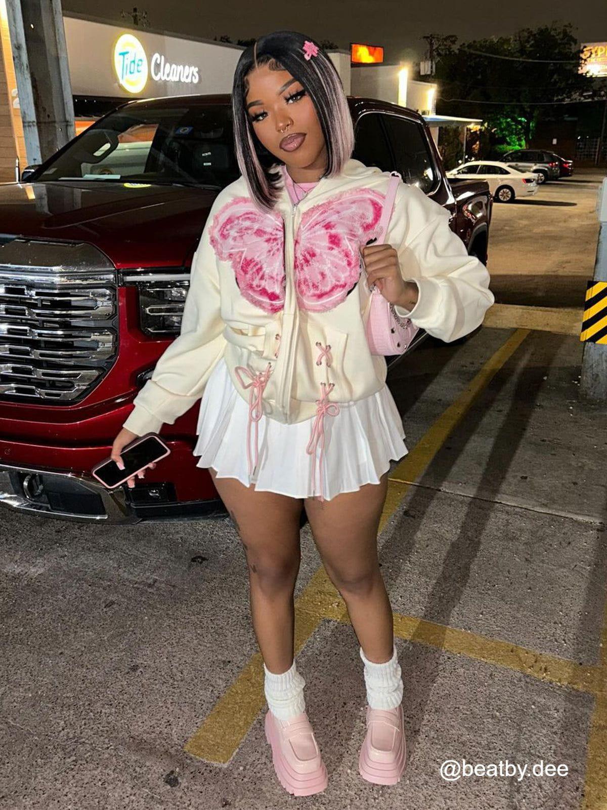 Aelfric Eden Fringe Dinim Butterfly Zip Up Hoodie Product Image