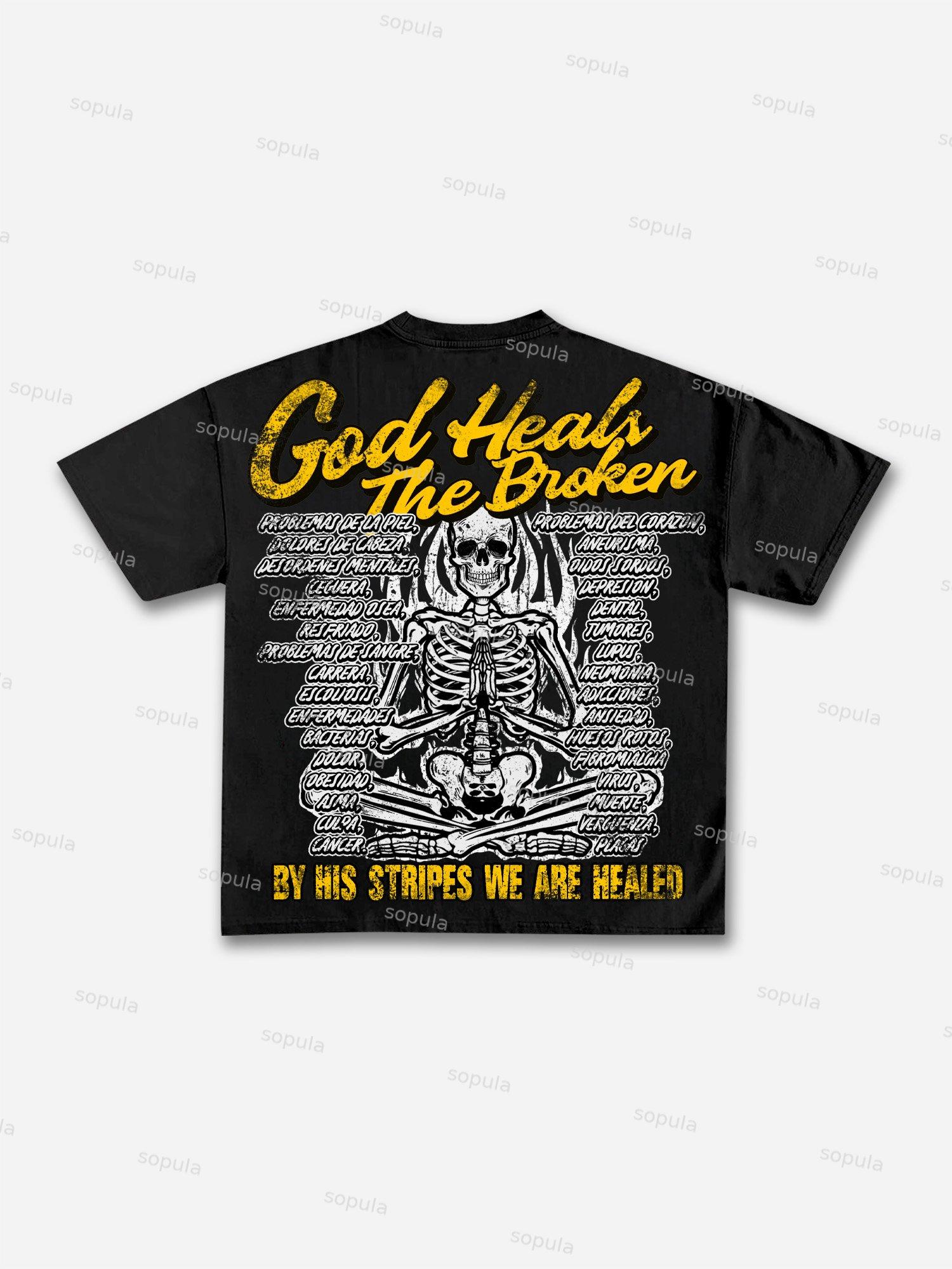 God Heals The Broken Vintage Graphic Casual Cotton T-shirt Product Image