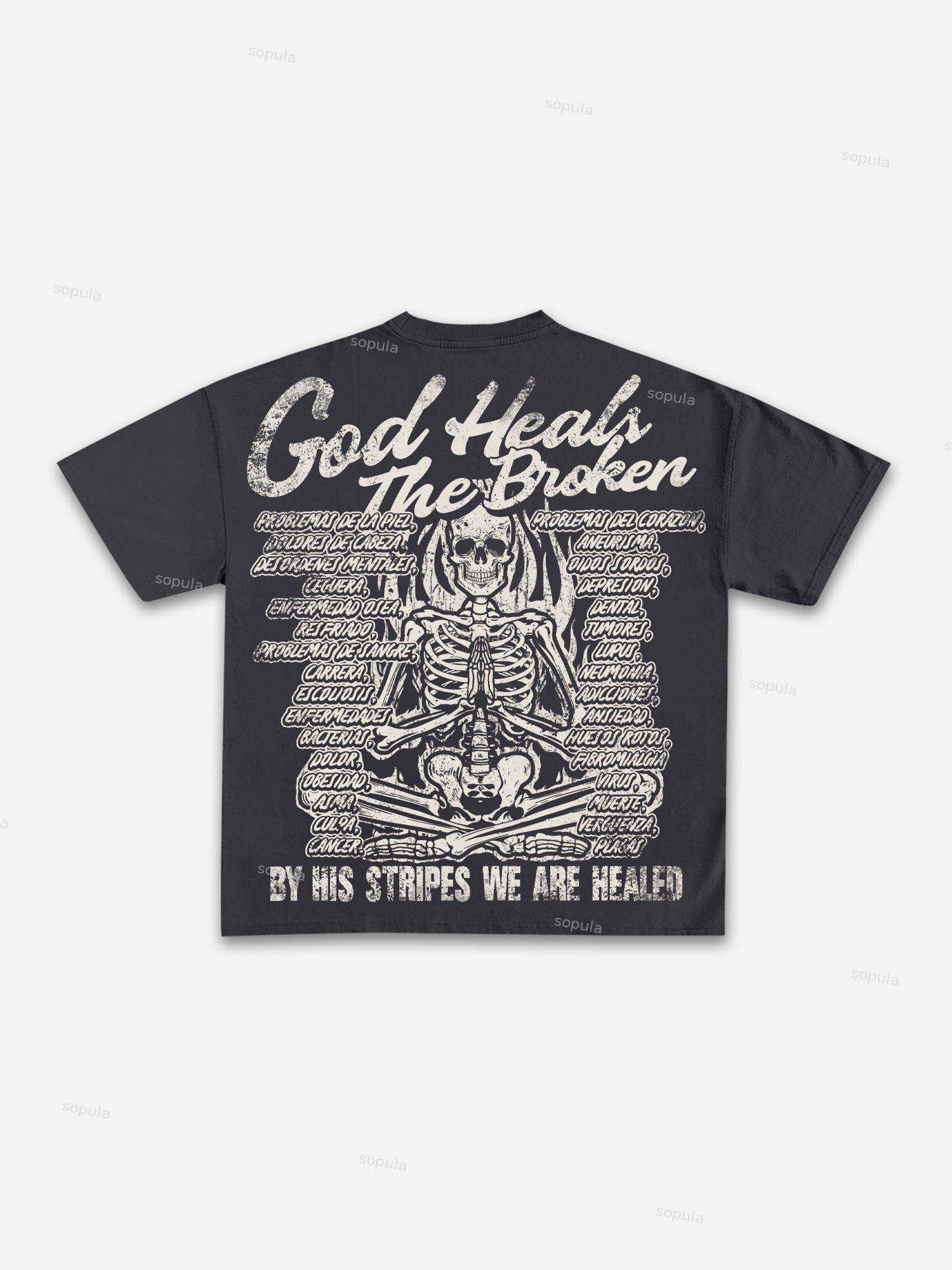 God Heals The Broken Vintage Graphic Casual Cotton T-shirt Product Image