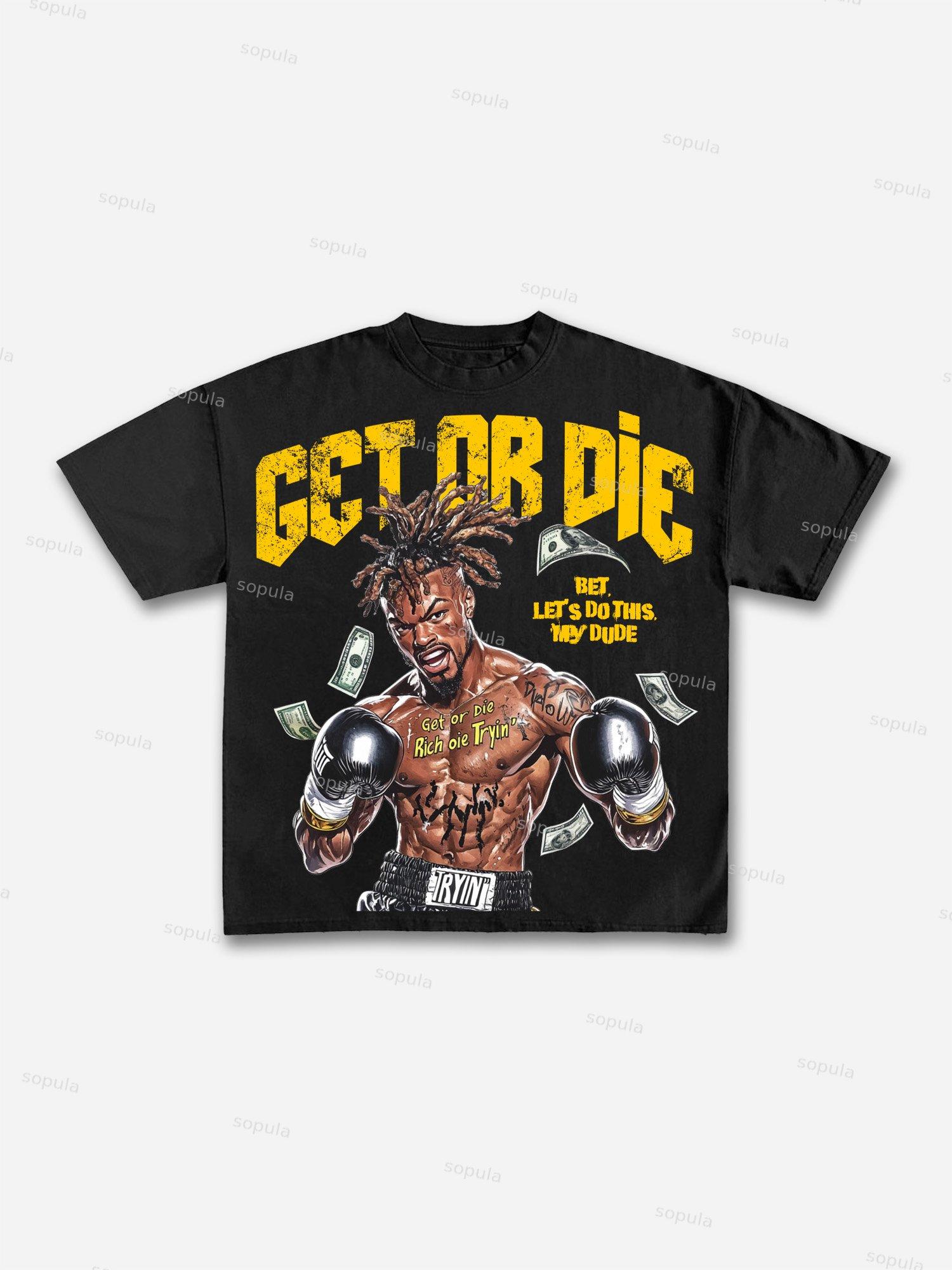Get Or Die Vintage Boxer Graphic Cotton T-shirt Product Image
