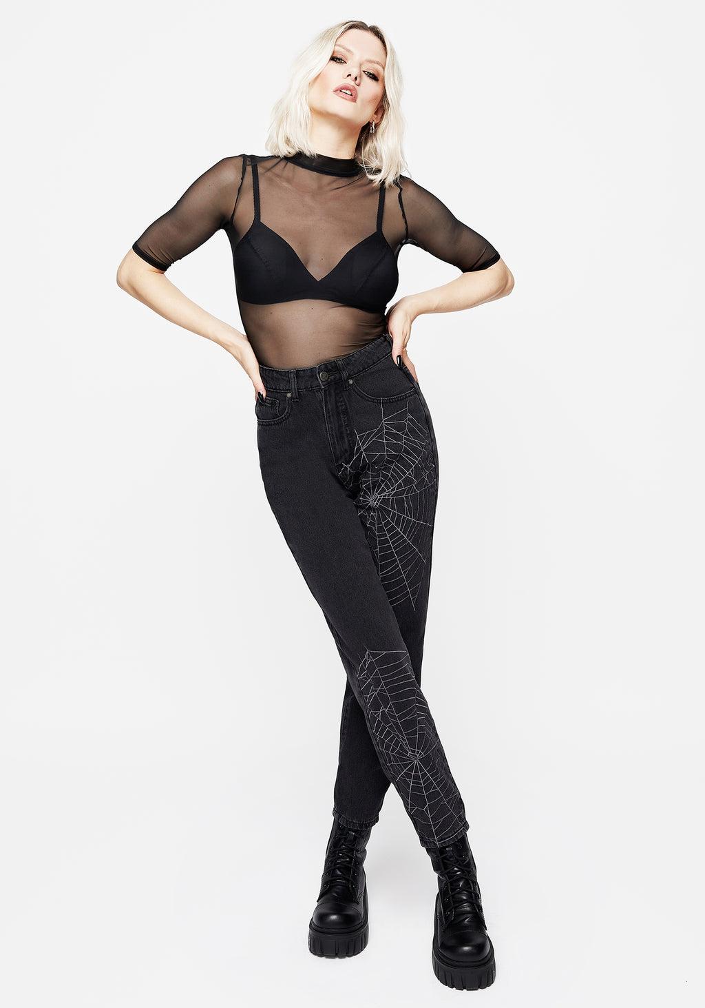 Tarantism Embroidered Mom Jeans Product Image