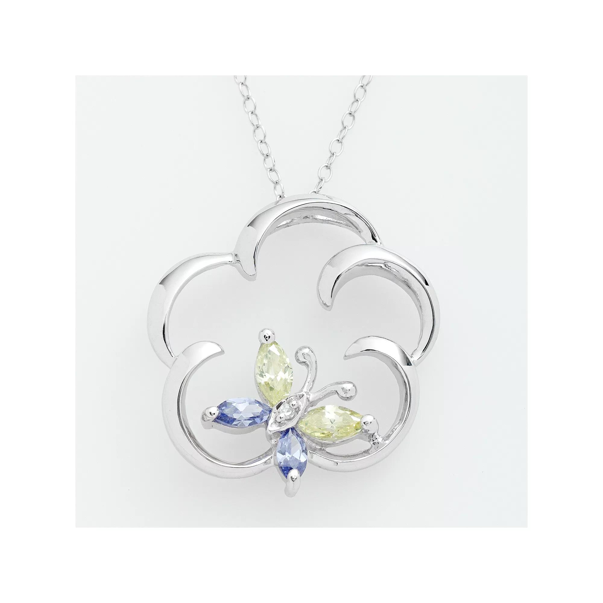 Jewelry for Trees Platinum Over Silver Cubic Zirconia Butterfly Pendant, Women's Product Image