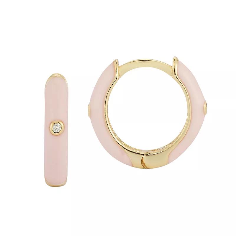 Sunkissed Sterling Cubic Zirconia & Enamel Huggie Earrings, Women's, Gold Tone Purple Product Image