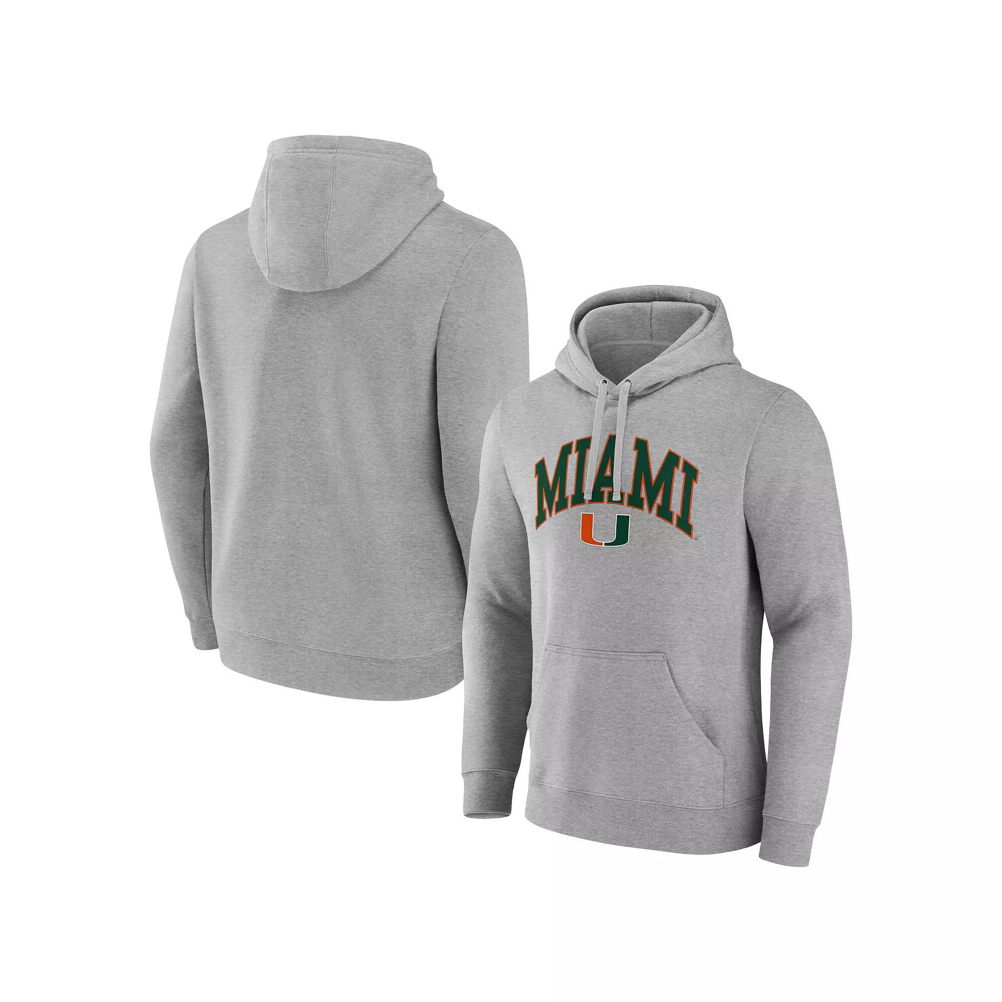 Men's Fanatics Gray Miami Hurricanes Arched Logo Pullover Hoodie, Size: 3XL, Grey Product Image