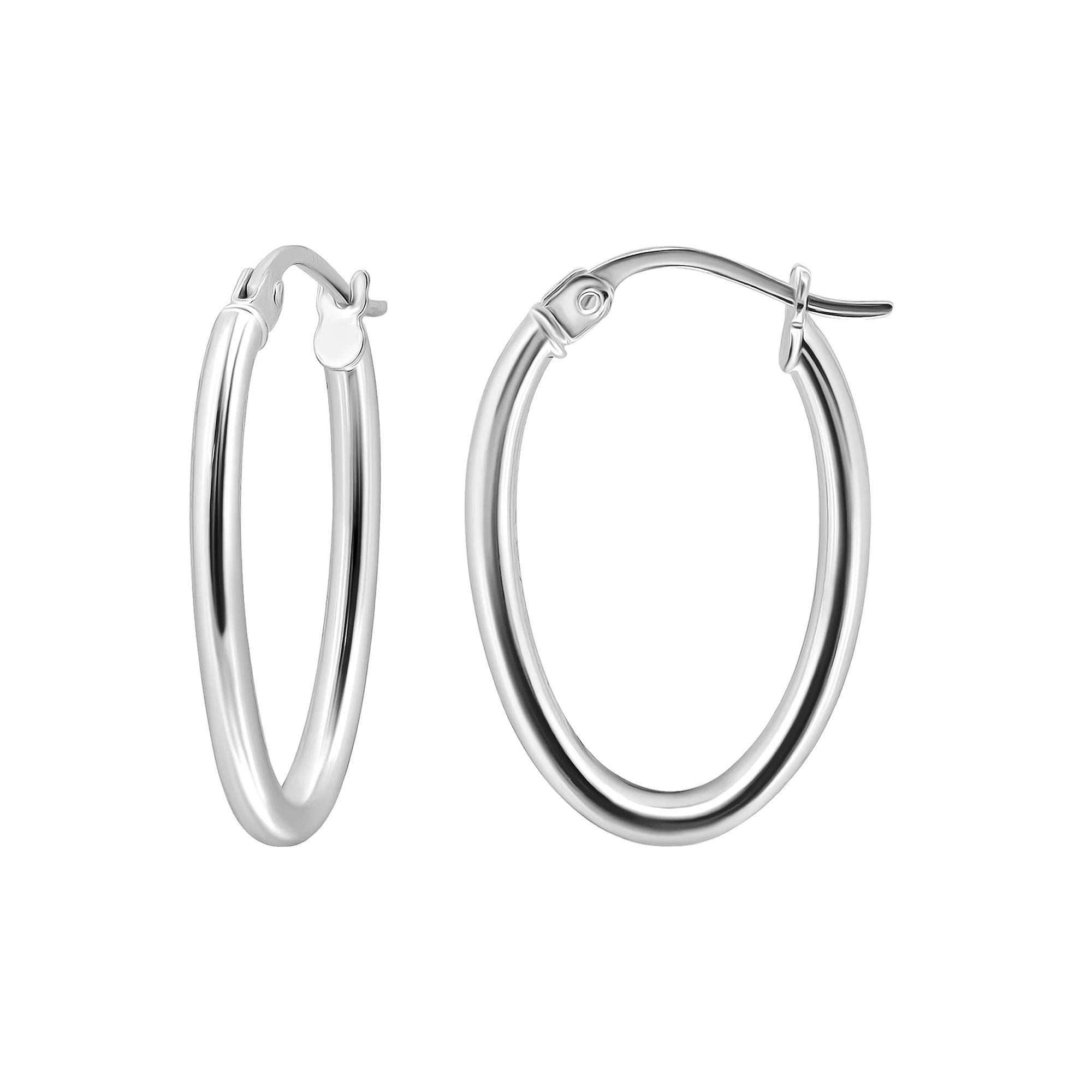 Aleure Precioso Sterling Silver Polished 20 mm Oval Hoop Earrings, Women's Product Image
