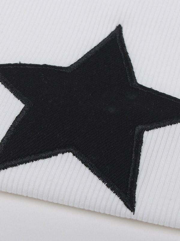 Star Embroidered Rib Cropped Tank Top Product Image