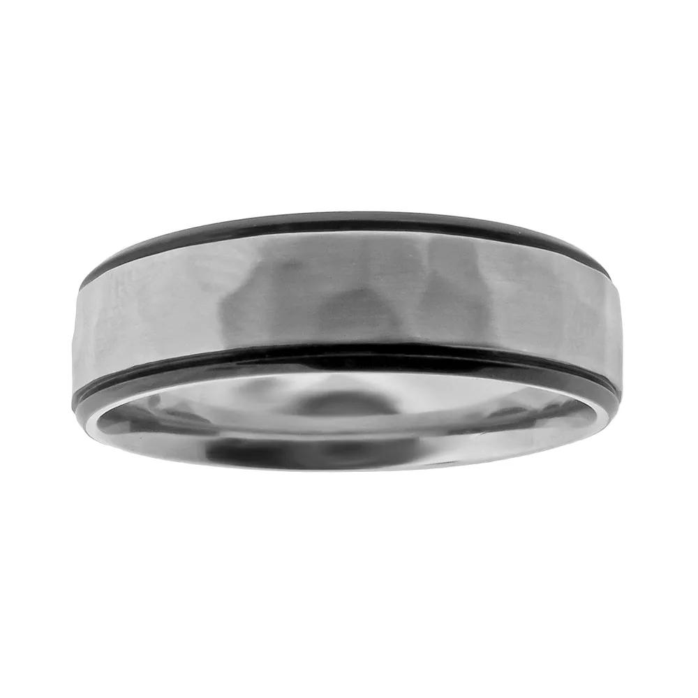 LYNX Stainless Steel Black Ion Hammered Wedding Band - Men, Men's, Size: 8, Silver Product Image