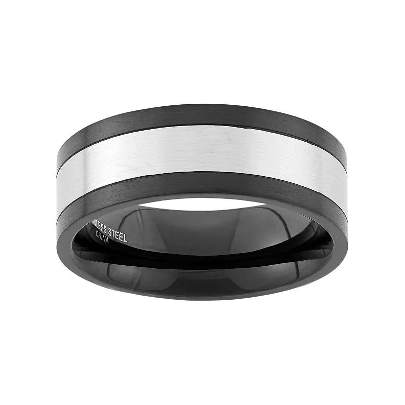 Steel Nation Two Tone Stainless Steel Striped Wedding Band - Men, Men's,  Product Image