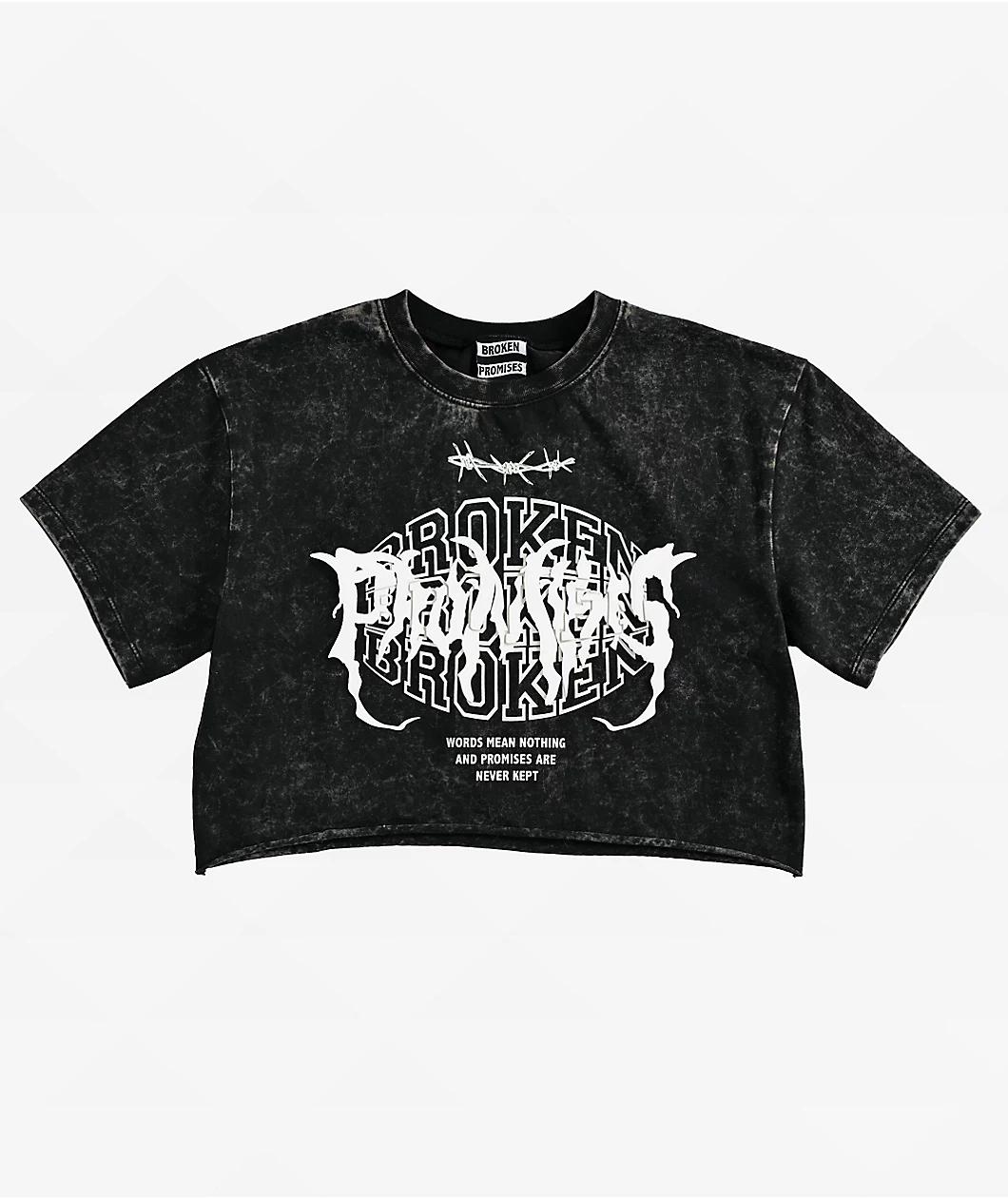 Broken Promises Underworld Black Acid Wash Crop T-Shirt Product Image