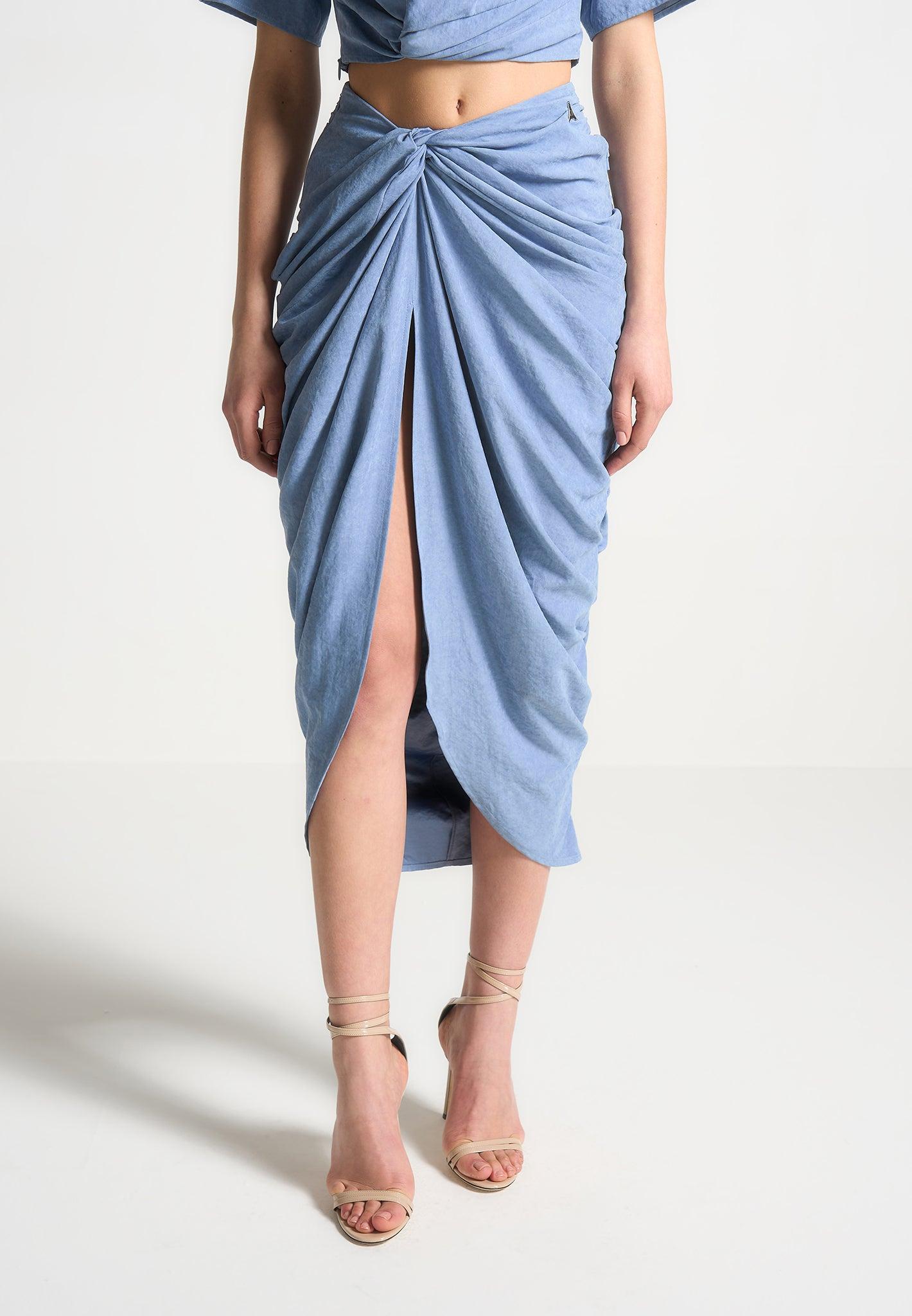 Asymmetric Drape Midaxi Skirt - Blue Female Product Image