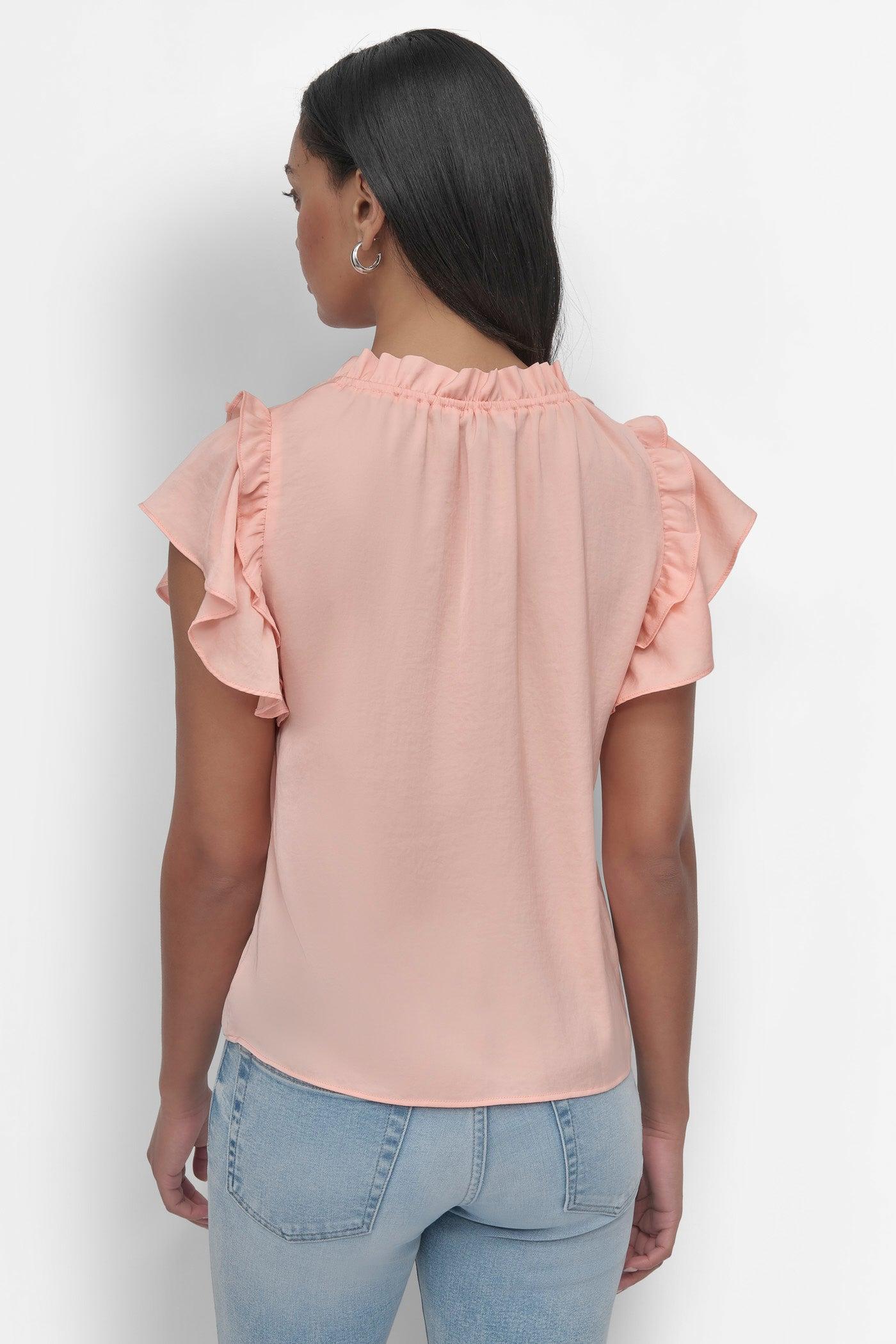 RUFFLE NECK TOP WITH FLUTTER SLEEVES Product Image