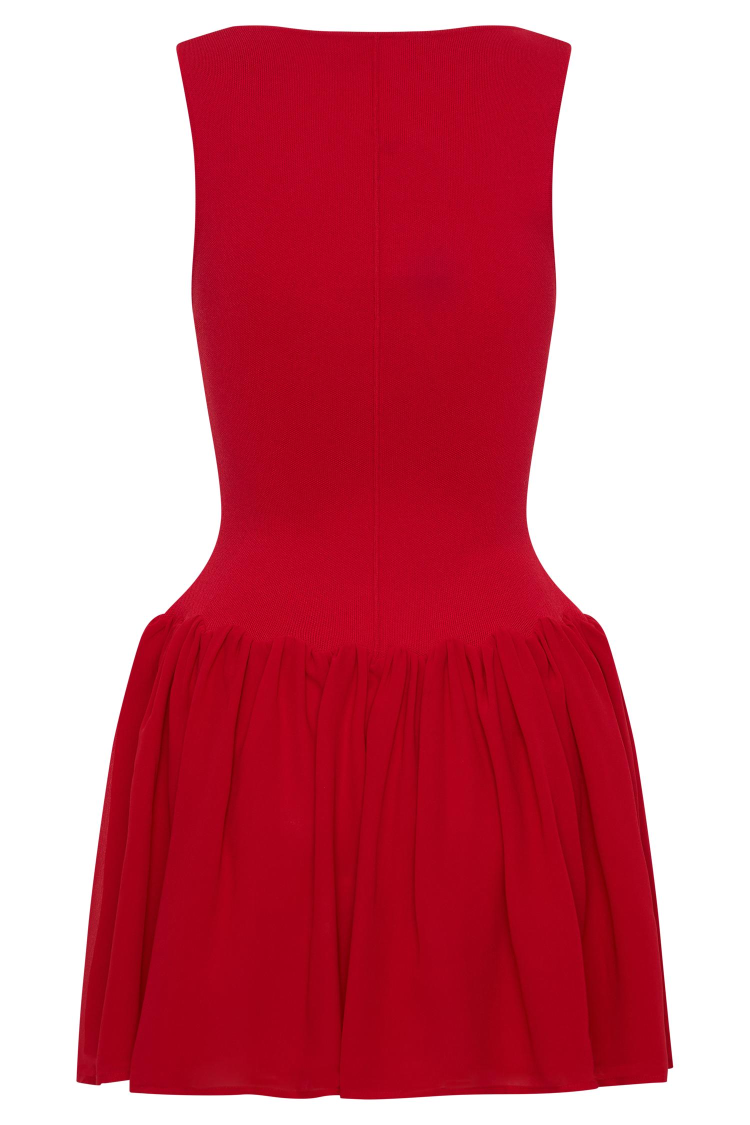 Ashleigh Knit And Chiffon Mini Dress - Red Product Image