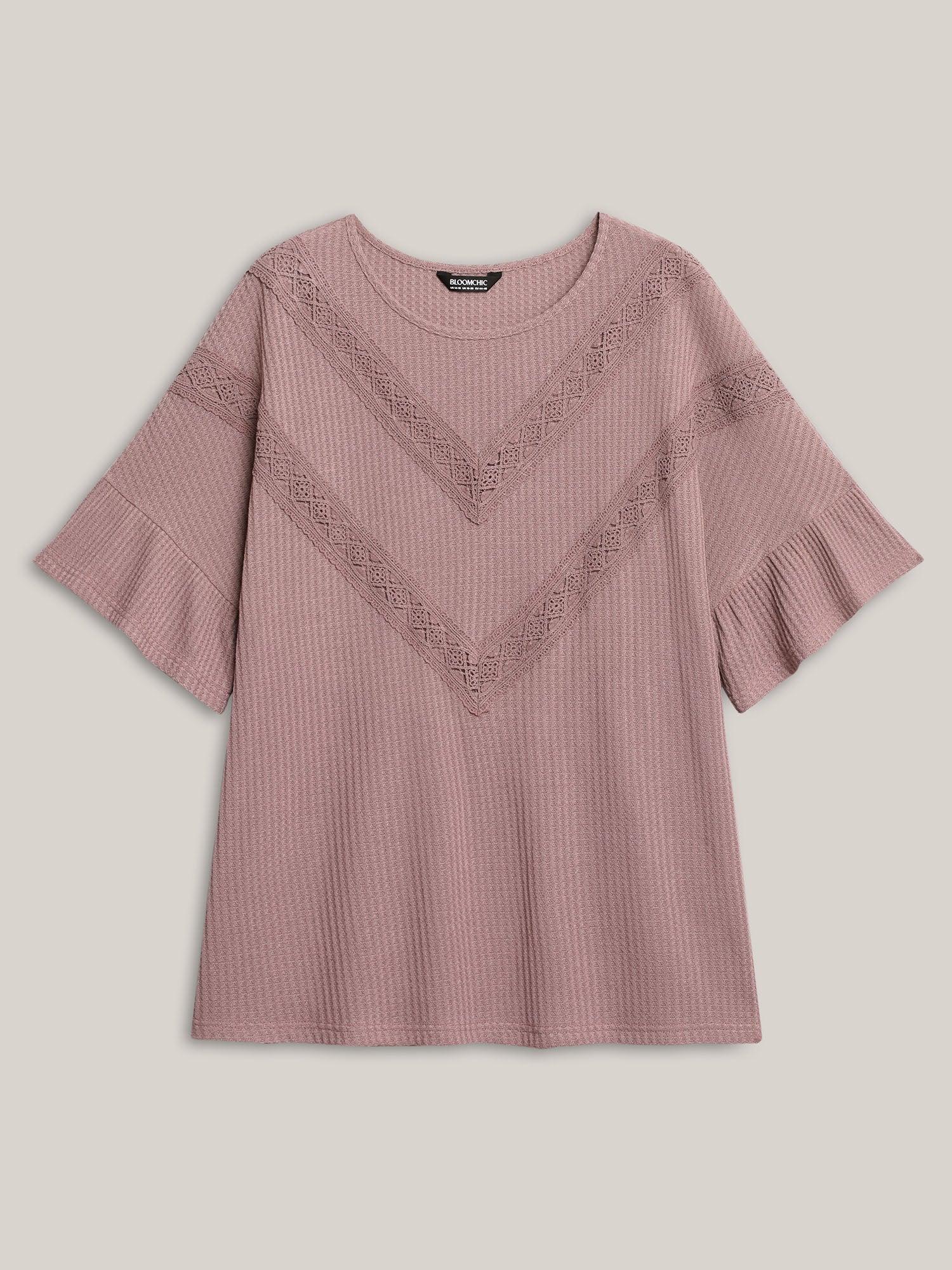 Textured Lace Ruffled Sleeve T-Shirt Female Product Image