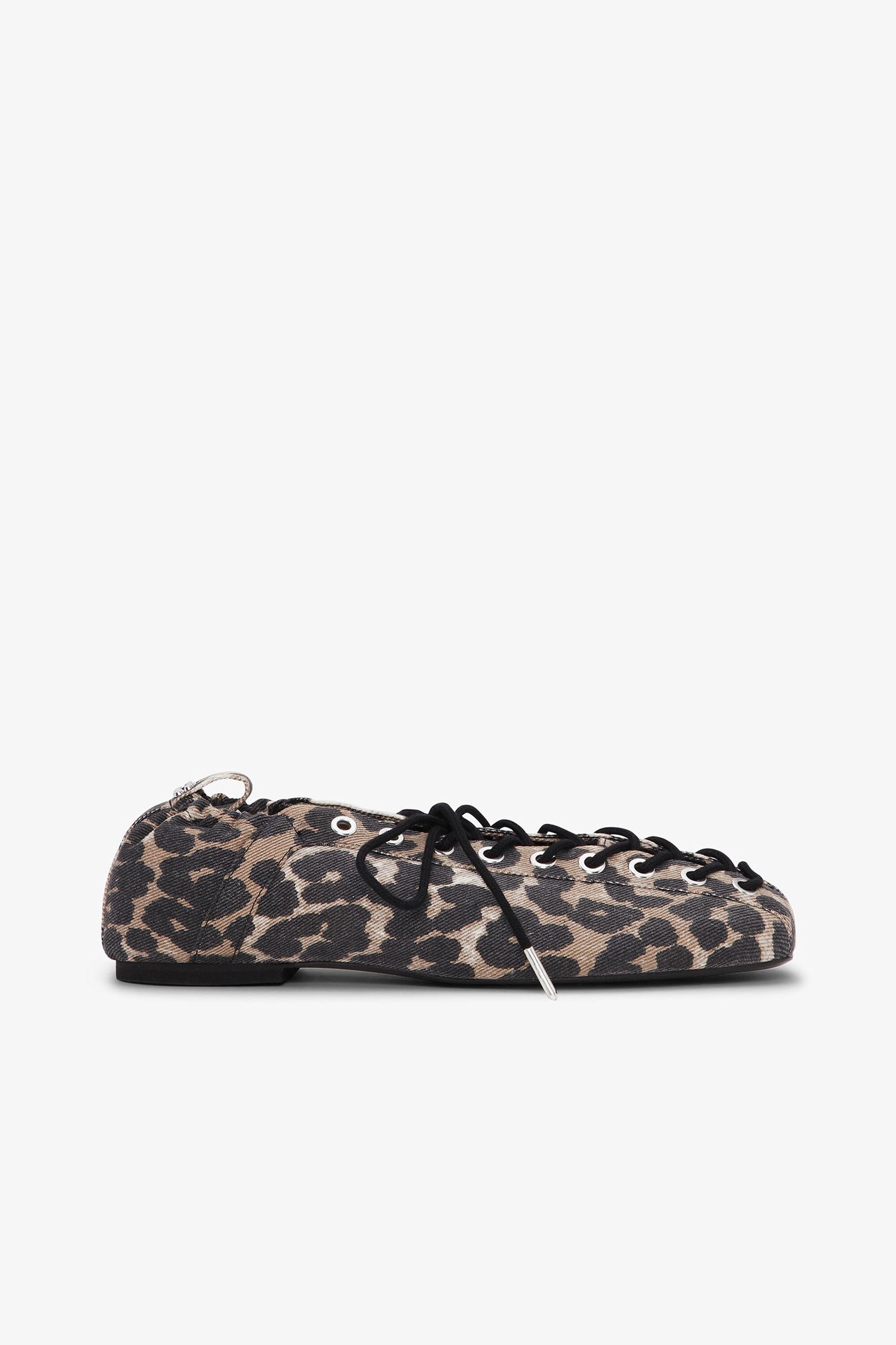Leopard Printed Denim Lace-Up Ballerinas Product Image