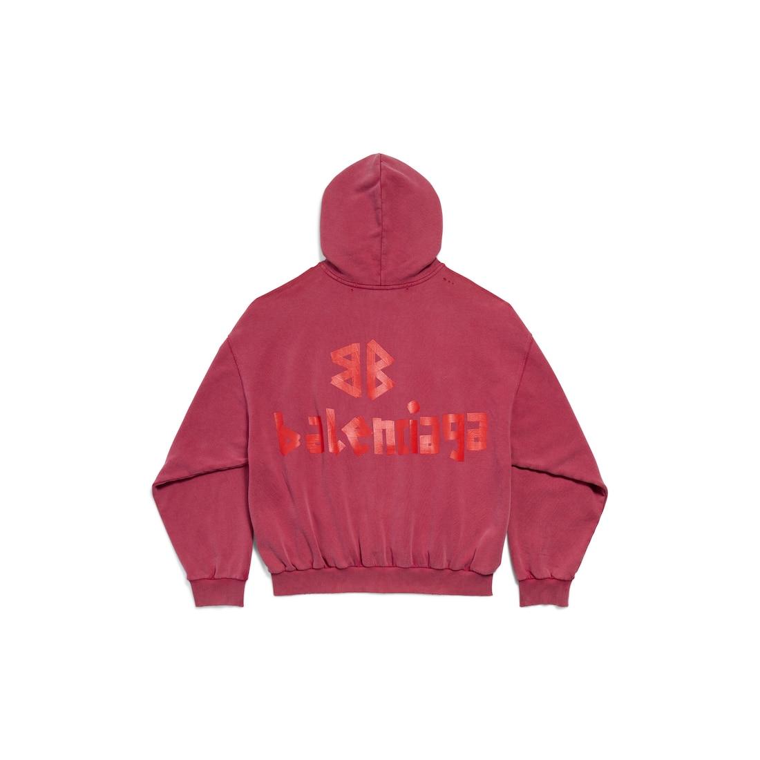 Men's Tape Type Ripped Pocket Hoodie in Rasberry Product Image