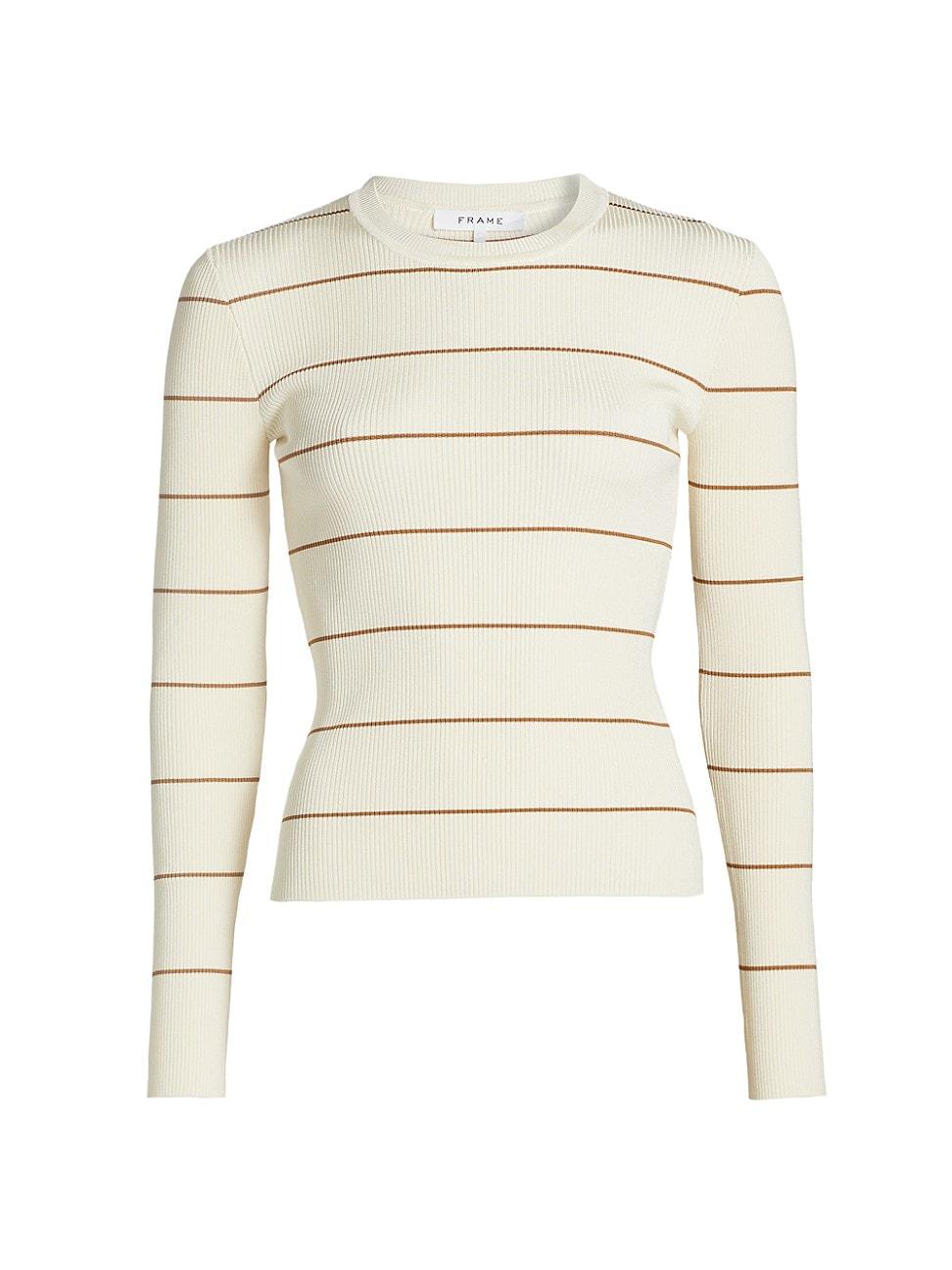 Womens Striped Rib-Knit Crewneck Sweater Product Image