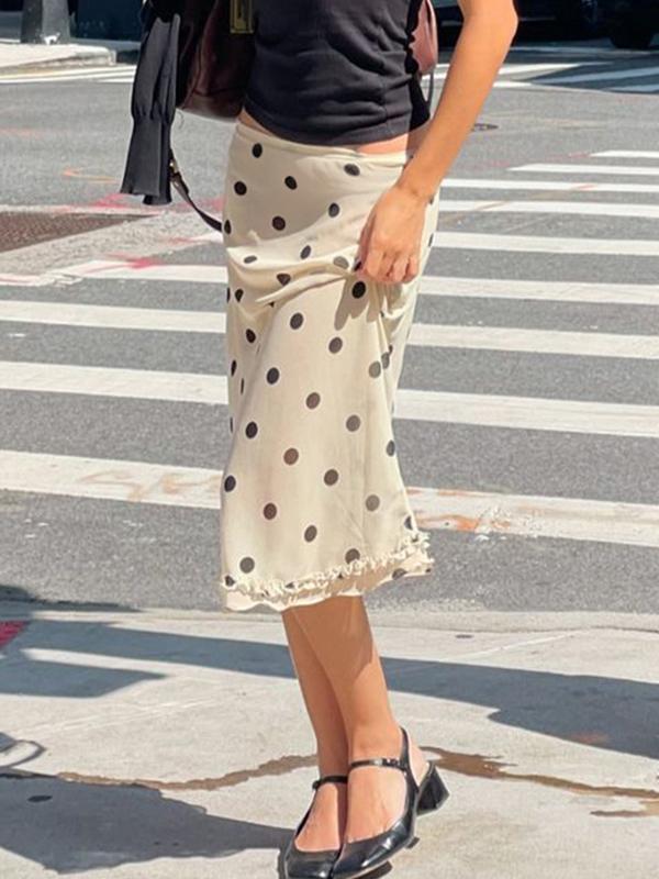 Vintage Polka Dot Wooden Trim Maxi Skirt Product Image