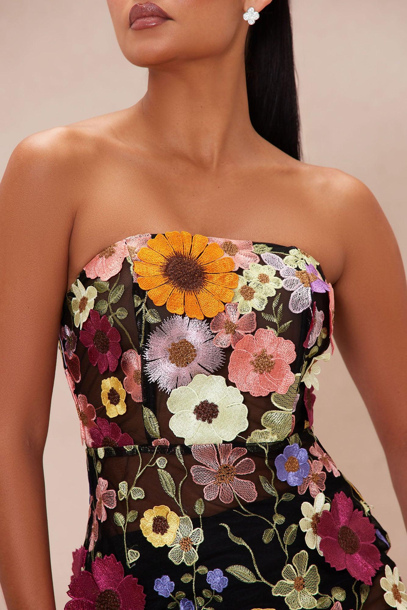 Kelli Floral Embroidered Midi Dress - Black/combo Product Image